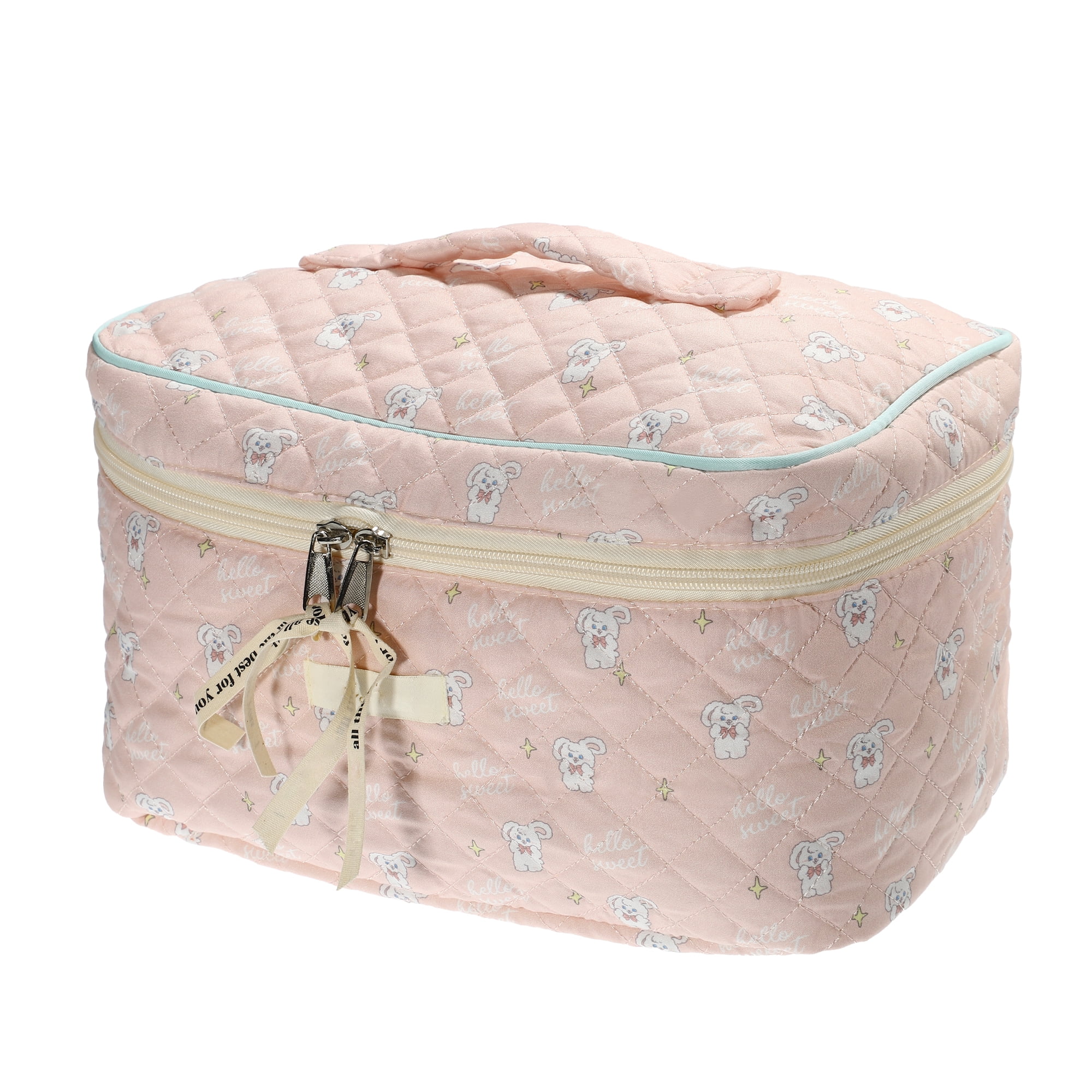 Unique Bargains Cotton Makeup Bag Aesthetic Cute Rabbit Pattern Makeup Bag for Women Pink