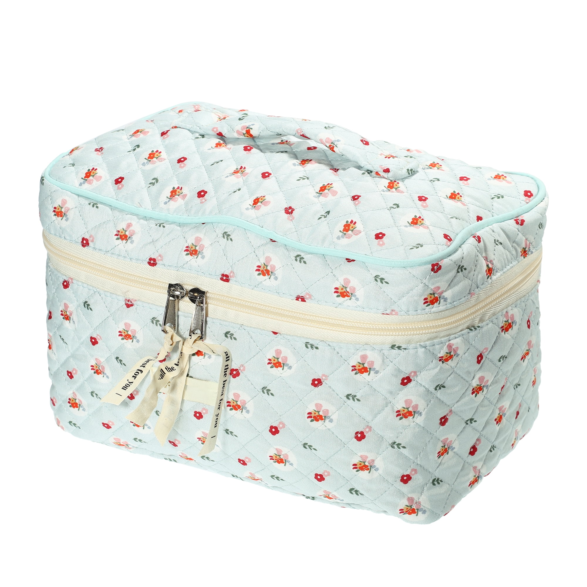 Unique Bargains Cotton Makeup Bag Large Travel Cosmetic Bag Quilted Toiletry Bag Blue
