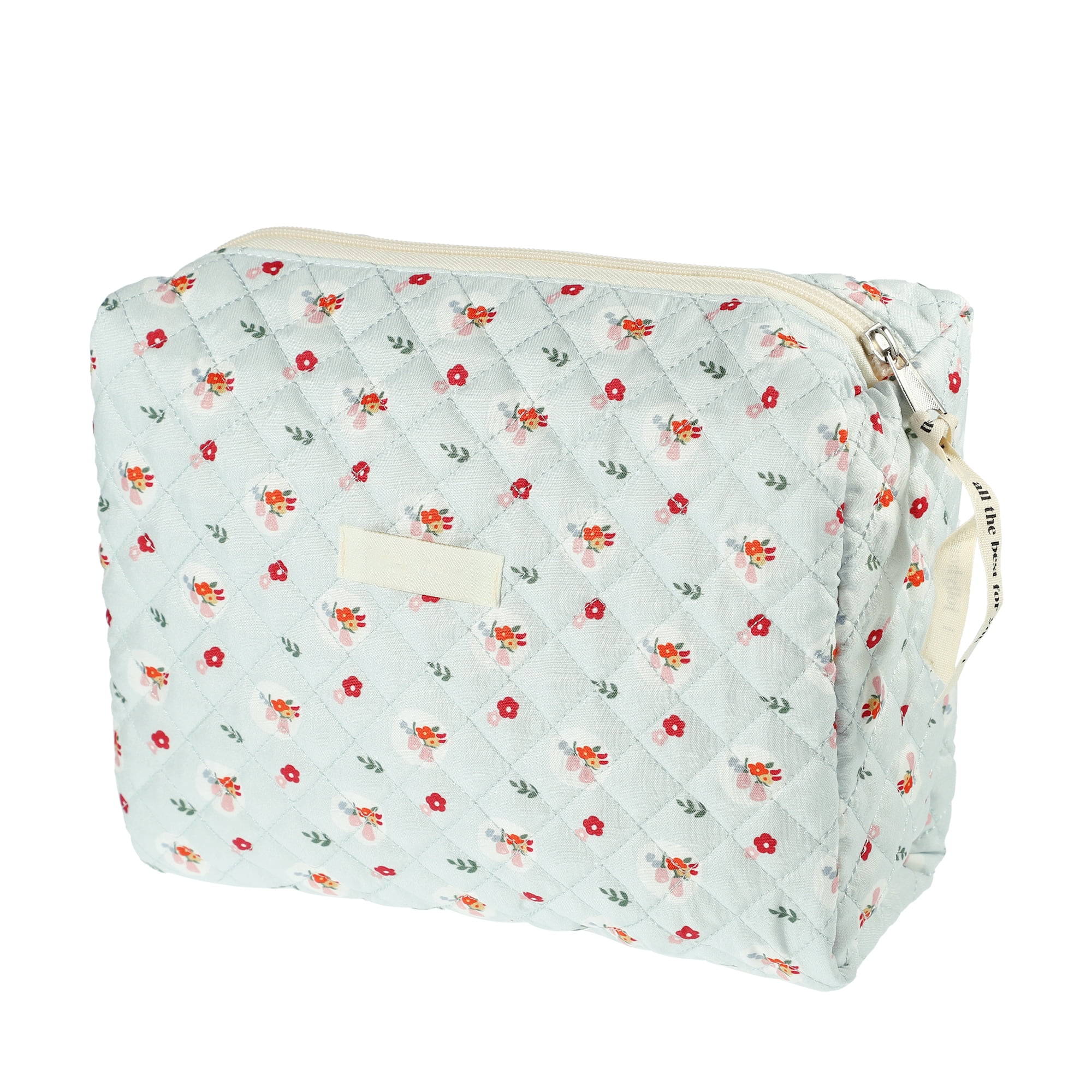 Unique Bargains Cotton Makeup Bag Large Travel Cosmetic Pouch Quilted Toiletry Bag Blue