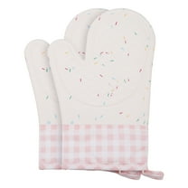 Unique Bargains Cotton Oven Mitts Heat Resistant Cooking Gloves Pink 11.4x7.3x7.3inch