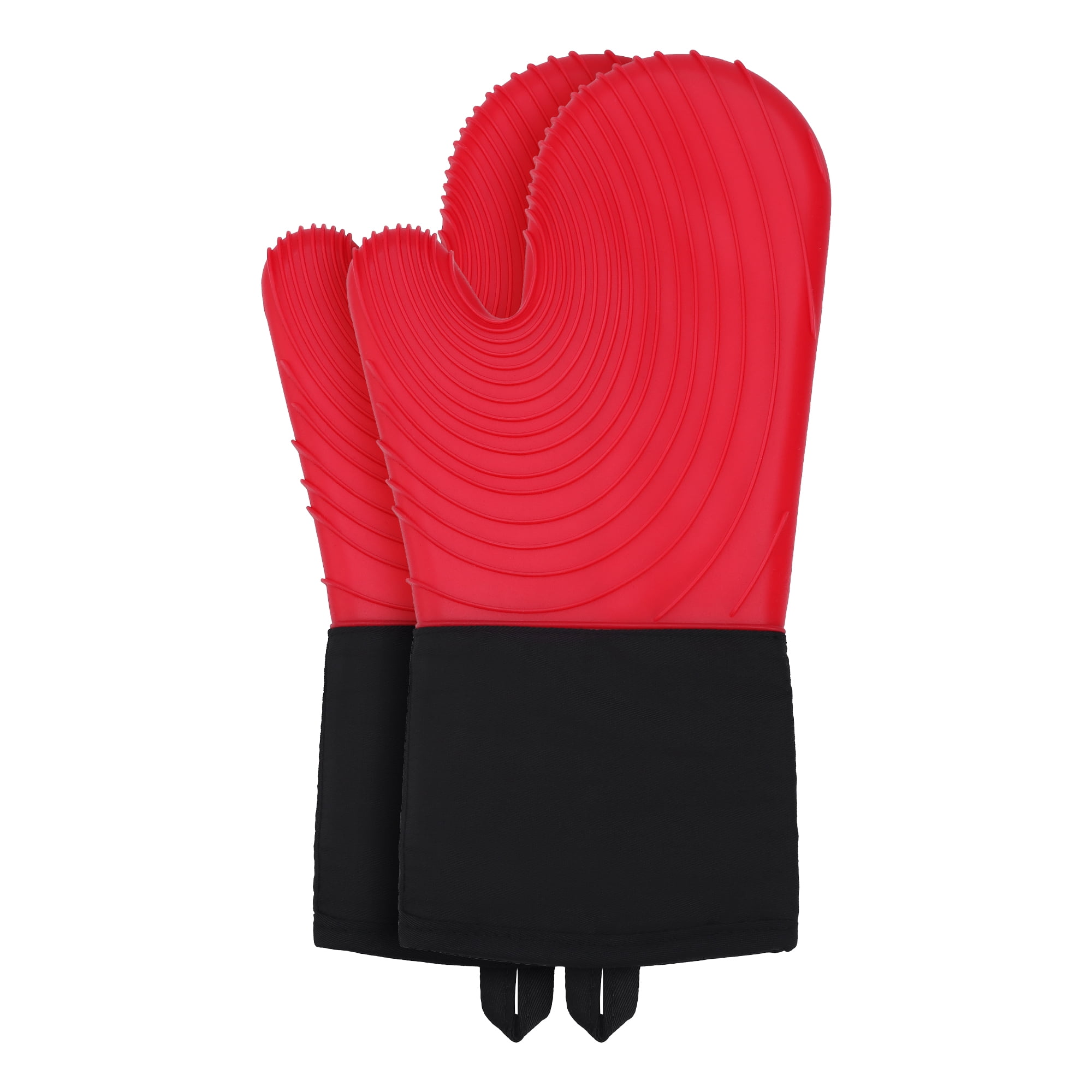 Unique Bargains Cotton Oven Mitts Heat-Resistant Cooking Gloves Red 13.4x7.1inch