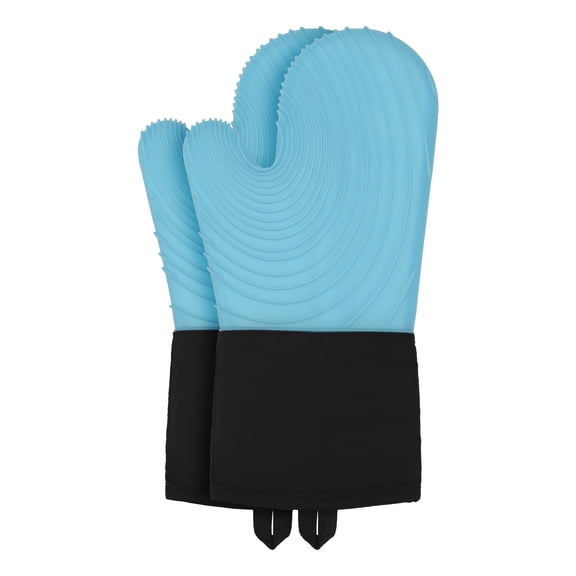 Unique Bargains Cotton Oven Mitts Heat-Resistant Cooking Gloves Sky Blue 13.4x7.1inch