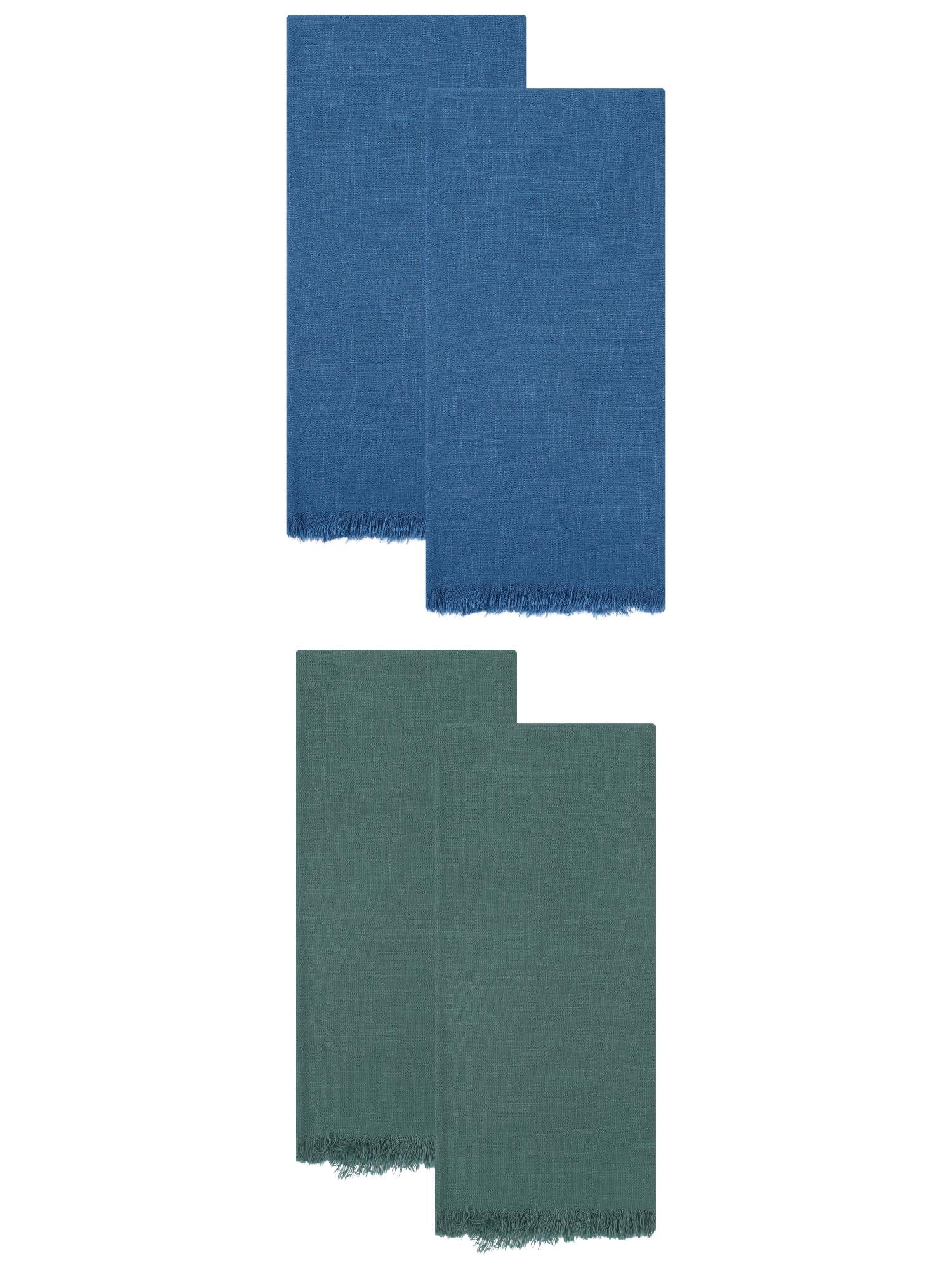 Unique Bargains Cotton Quick Dry Linen Kitchen Towels 4 Pack Dark Green/Blue 18" x 18"