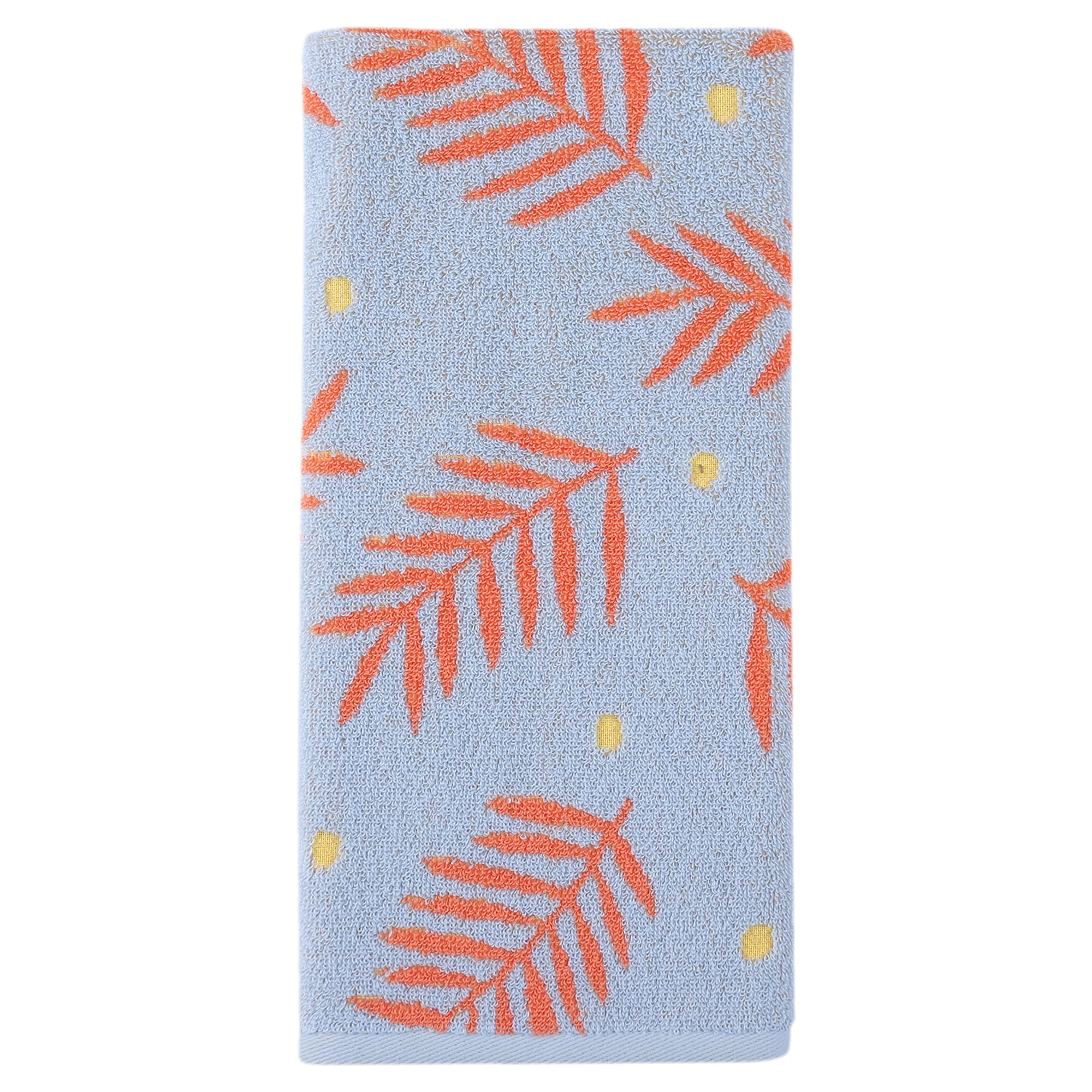 Unique Bargains Cotton Soft Absorbent Leaf Pattern Towel Blue 1pc 29" x 13"