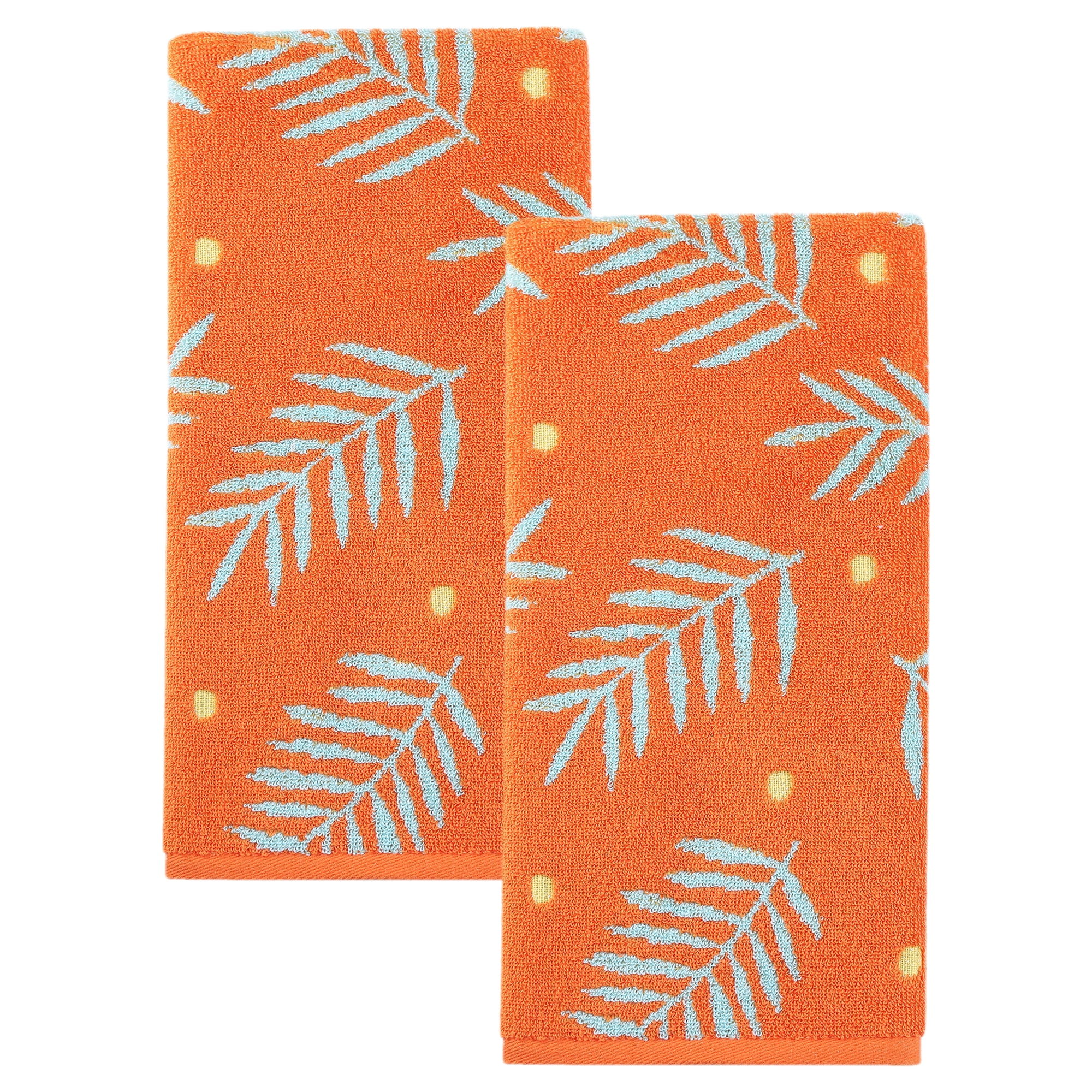 Unique Bargains Cotton Soft Absorbent Leaf Pattern Towel Orange 2pcs 29" x 13"