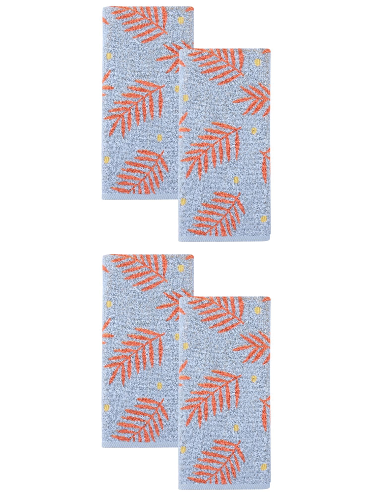 Unique Bargains Cotton Soft Hand Towel Leaf Pattern Absorbent Towel Blue 29" x 13"