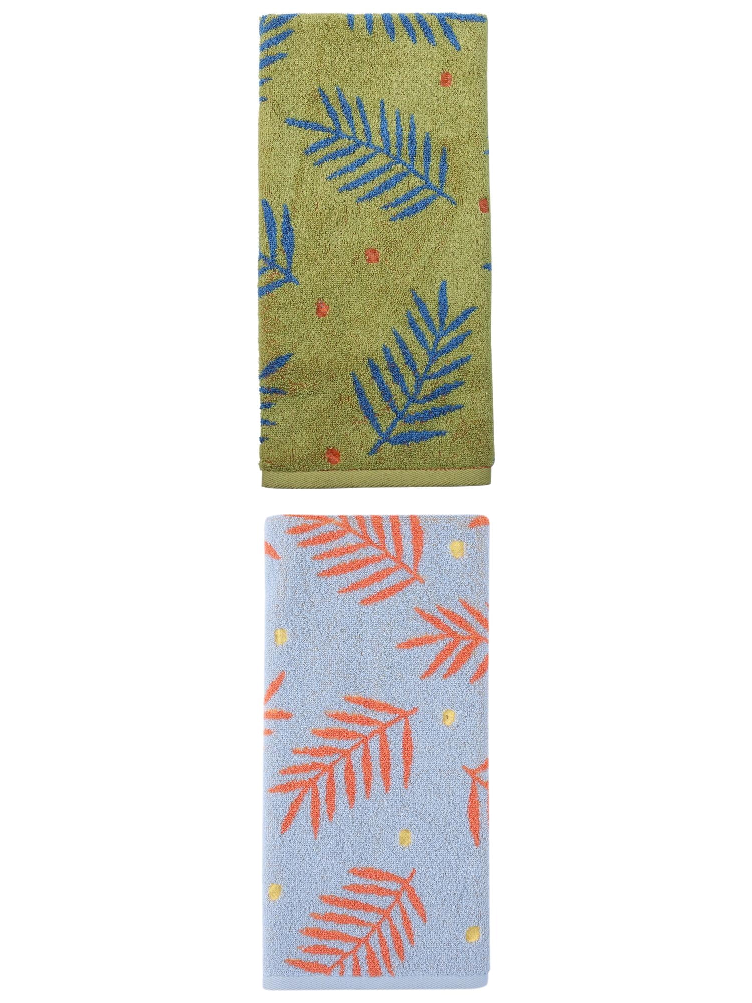 Unique Bargains Cotton Soft Hand Towel Leaf Pattern Absorbent Towel Blue/Green 29" x 13"