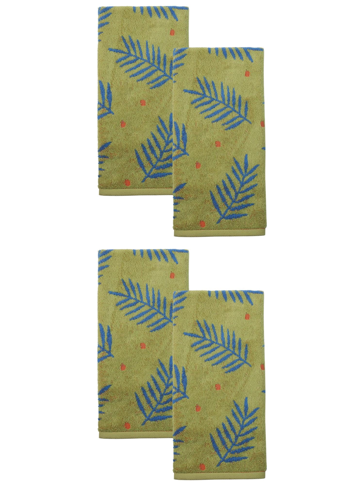 Unique Bargains Cotton Soft Hand Towel Leaf Pattern Absorbent Towel Green 29" x 13"