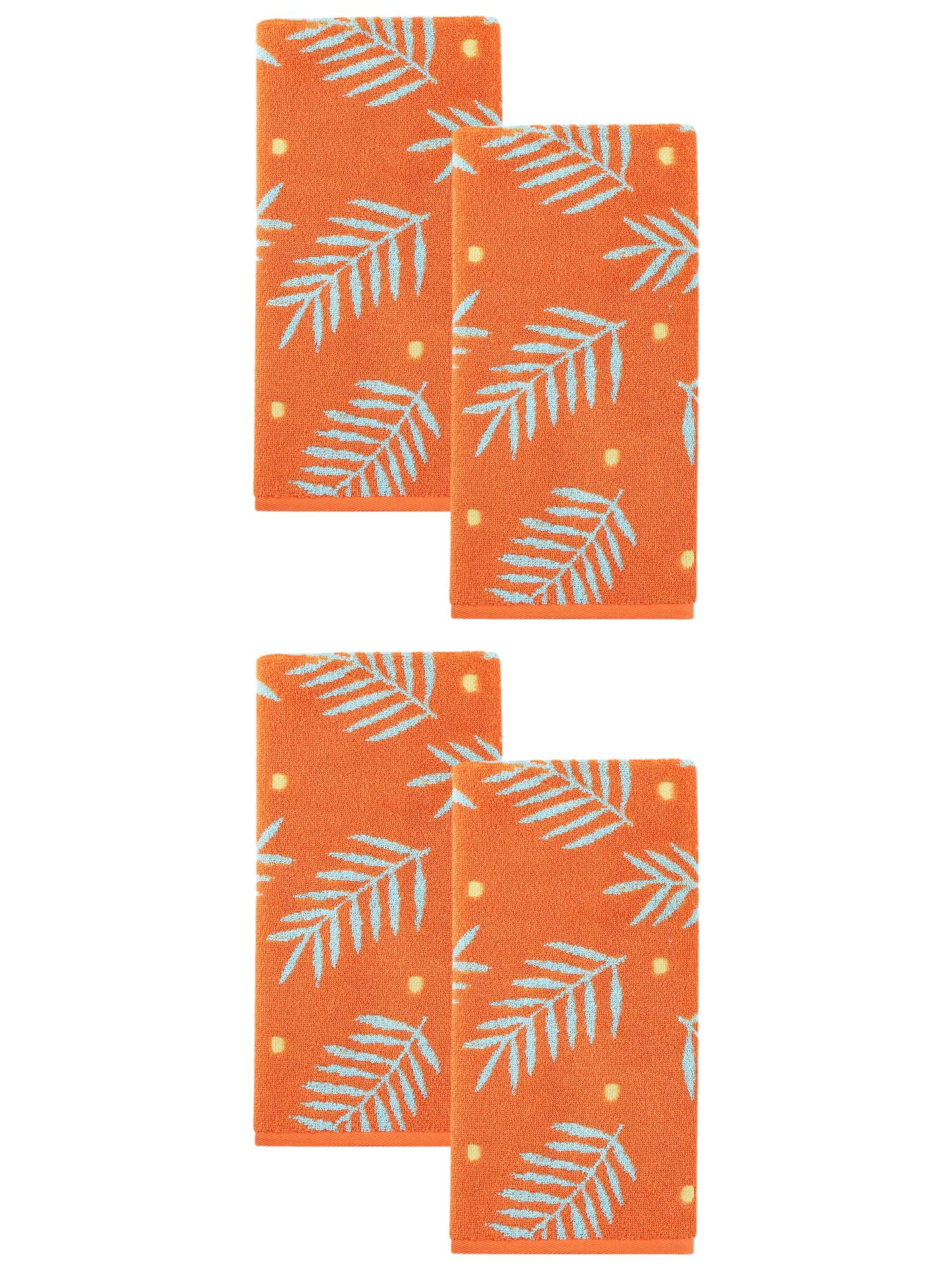 Unique Bargains Cotton Soft Hand Towel Leaf Pattern Absorbent Towel Orange 29" x 13"