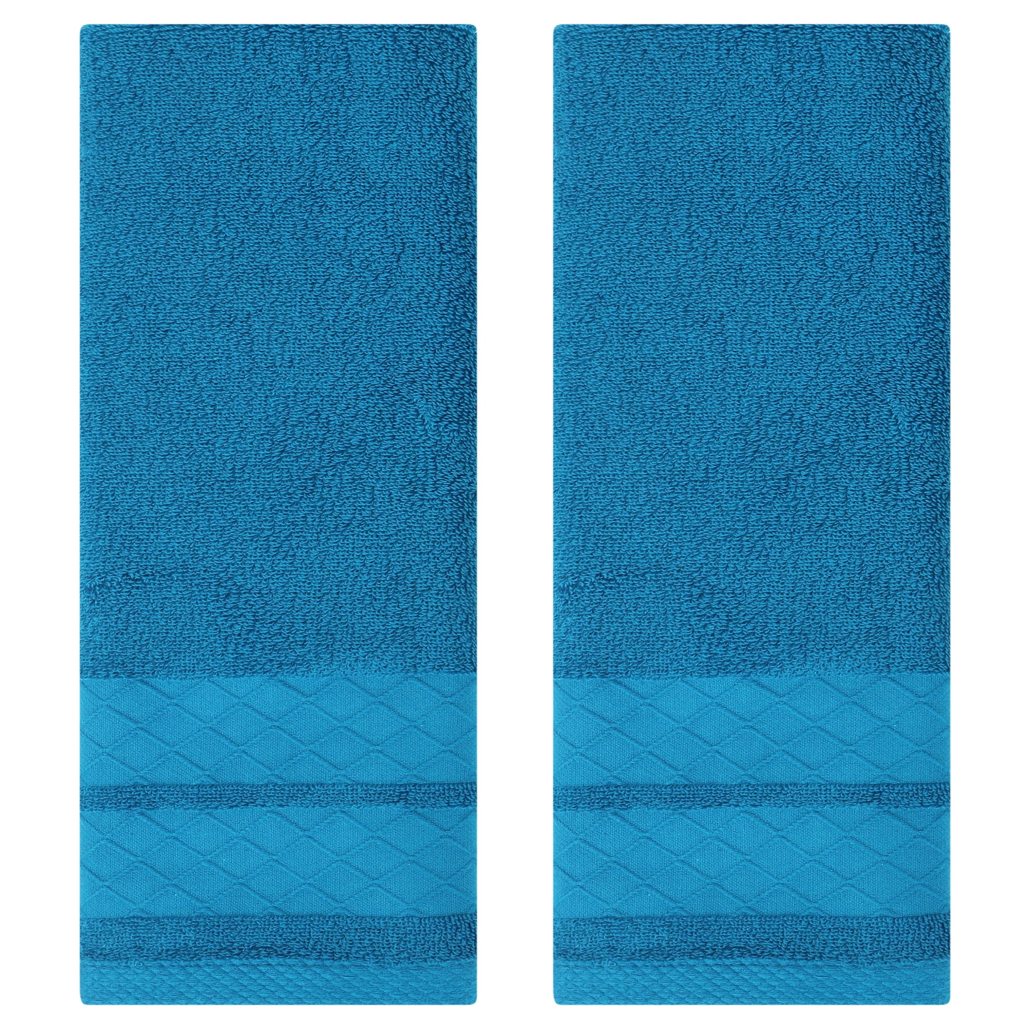 Unique Bargains Cotton Soft Hand Towels Geometry Pattern 2 Piece Blue