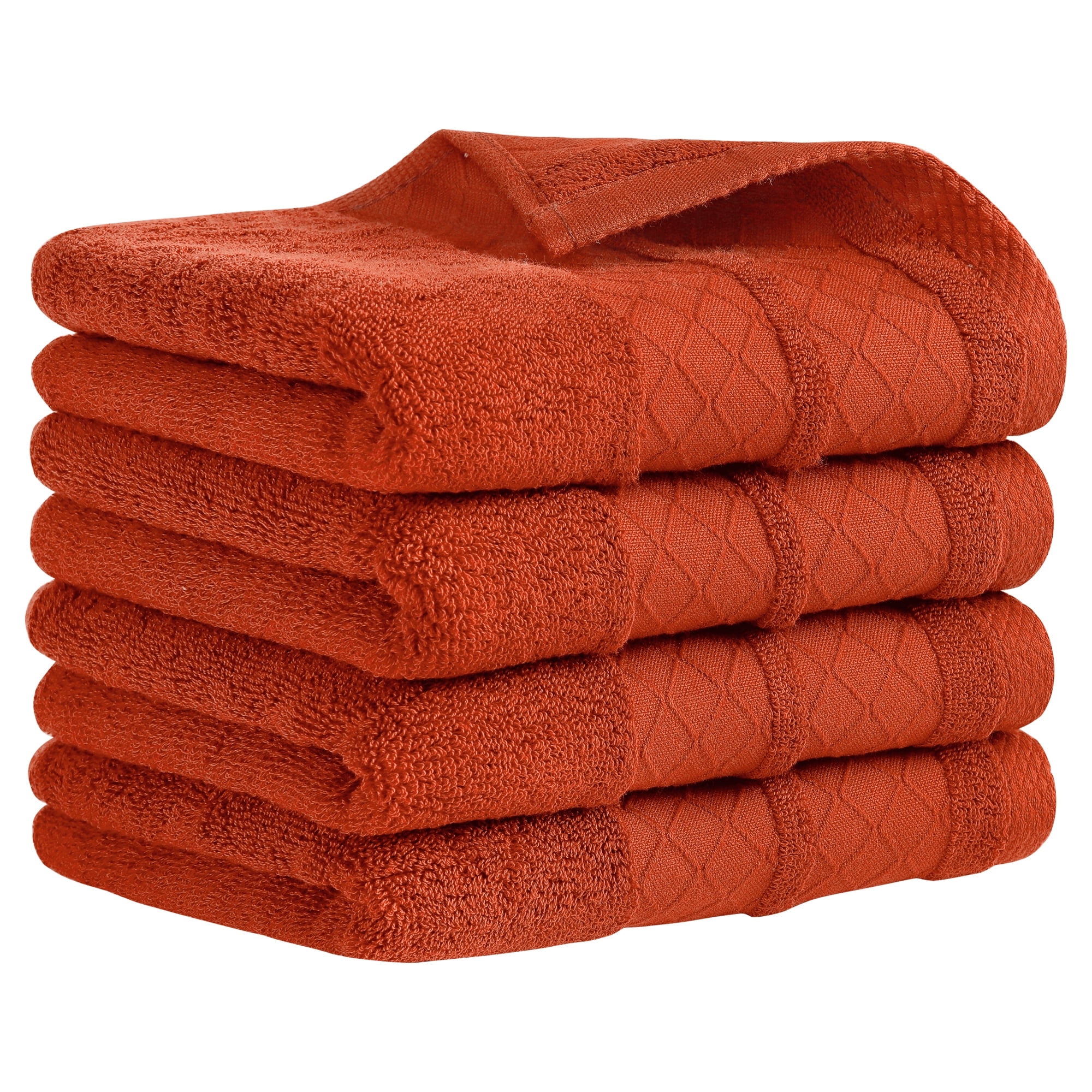 Unique Bargains Cotton Soft Hand Towels Geometry Pattern 4 Piece Coral