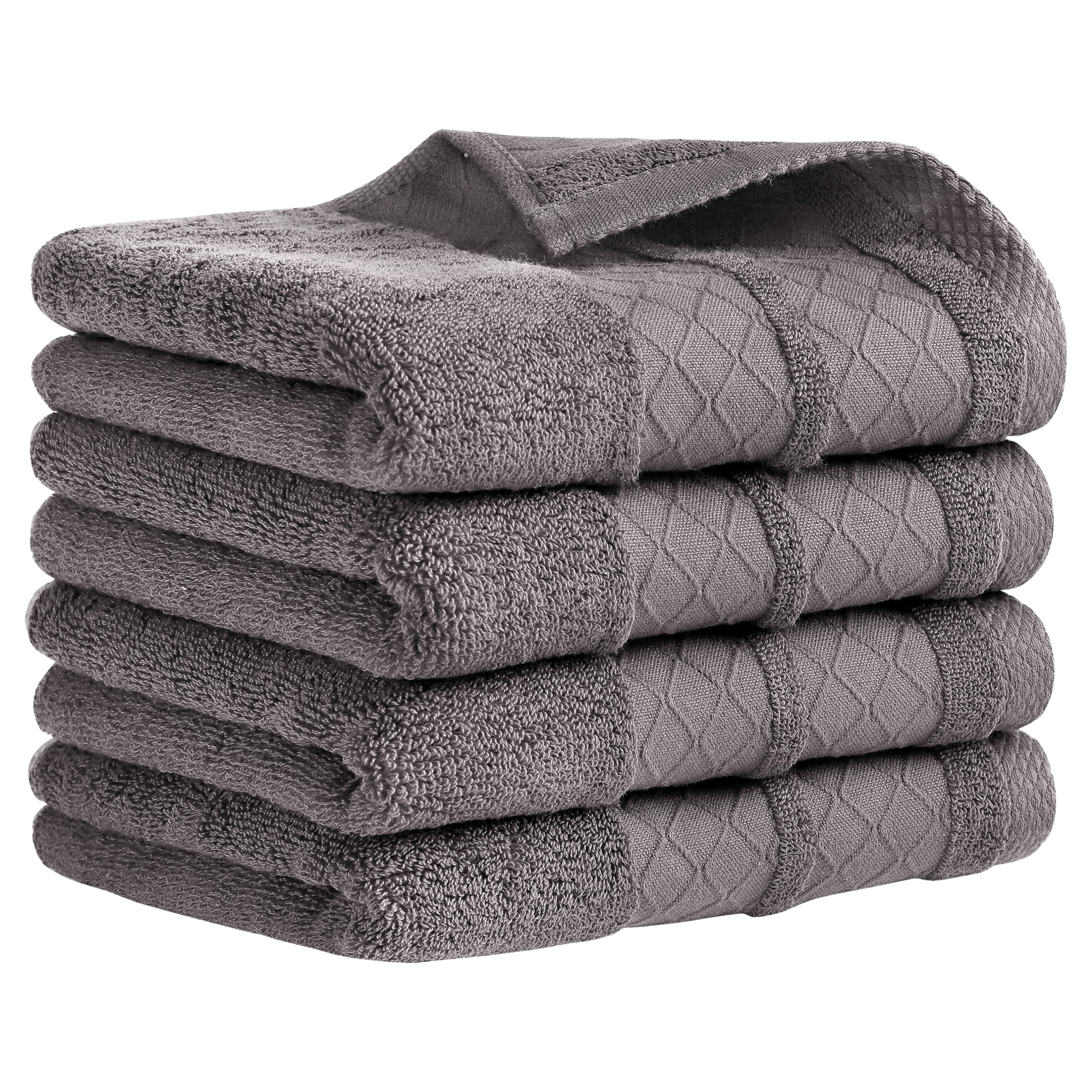 Unique Bargains Cotton Soft Hand Towels Geometry Pattern 4 Piece Grey