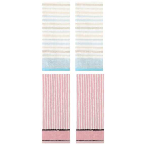 Unique Bargains Cotton Soft Striped Hand Towel 4 Pcs Blue/Pink 13" x 27"/13" x 29"