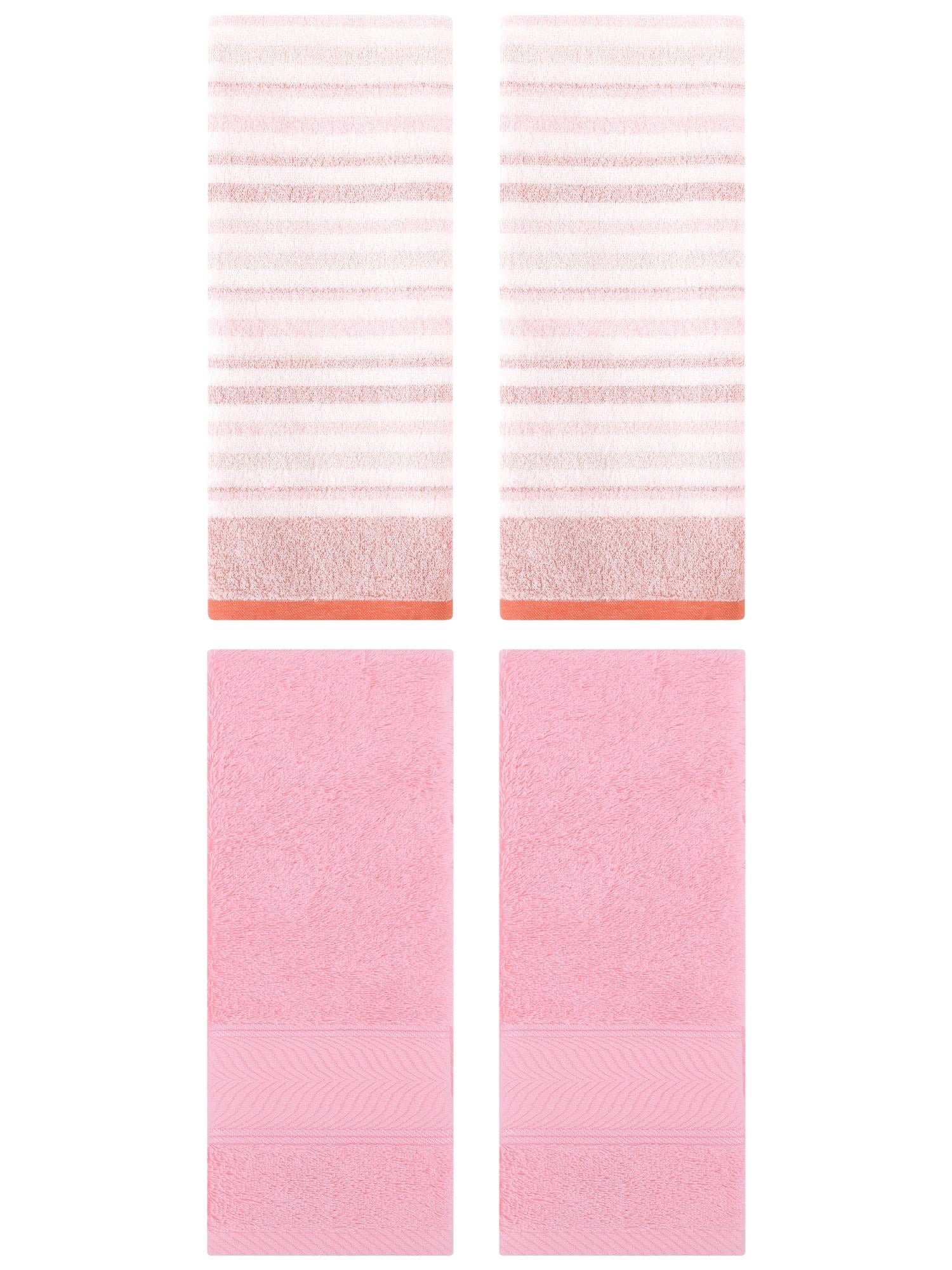 Unique Bargains Cotton Soft Striped Hand Towel 4 Pcs Pink 13" x 27"/14" x 30"