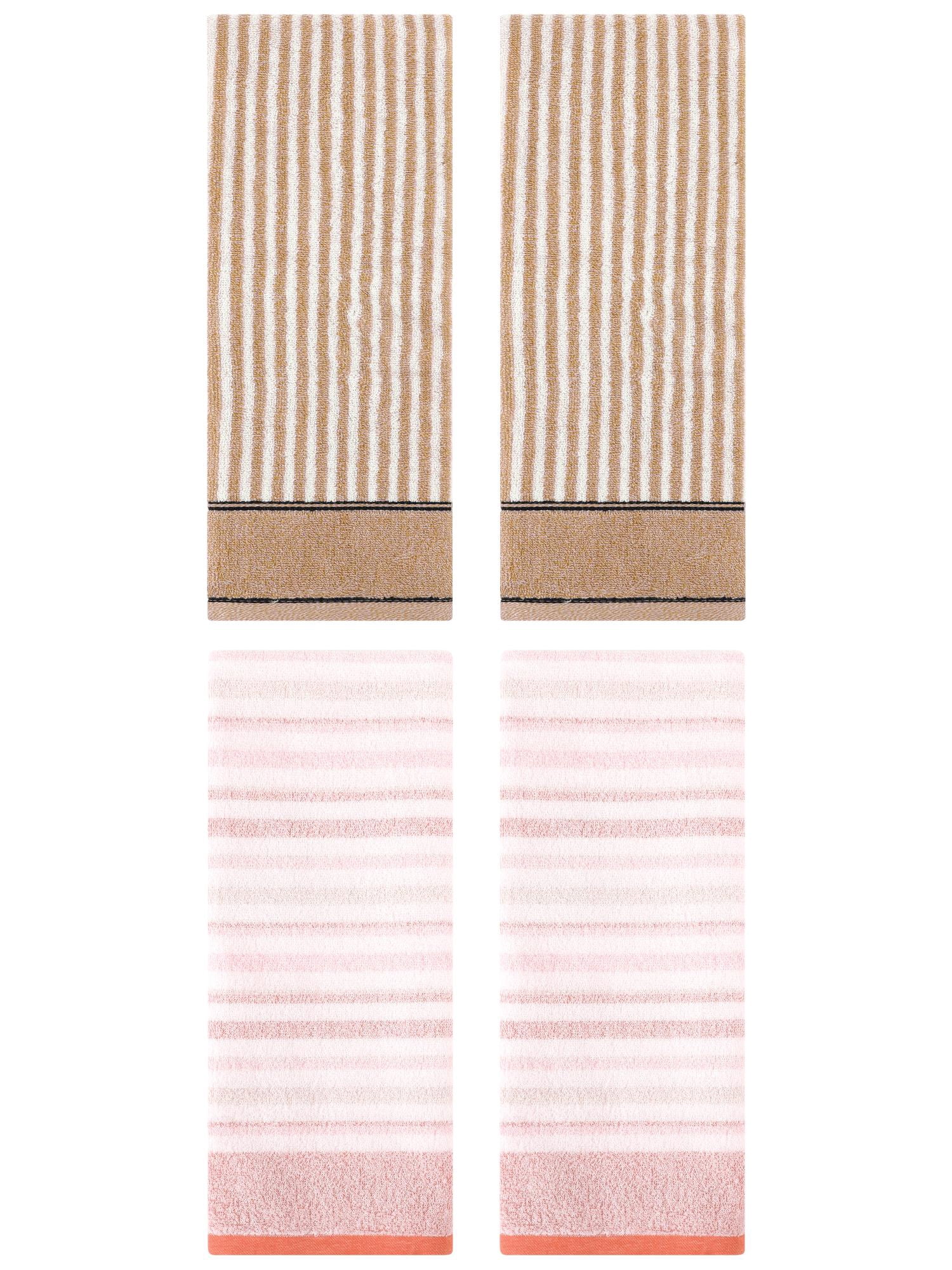 Unique Bargains Cotton Soft Striped Hand Towel 4 Pcs Pink/Brown 13" x 27"/13" x 29"