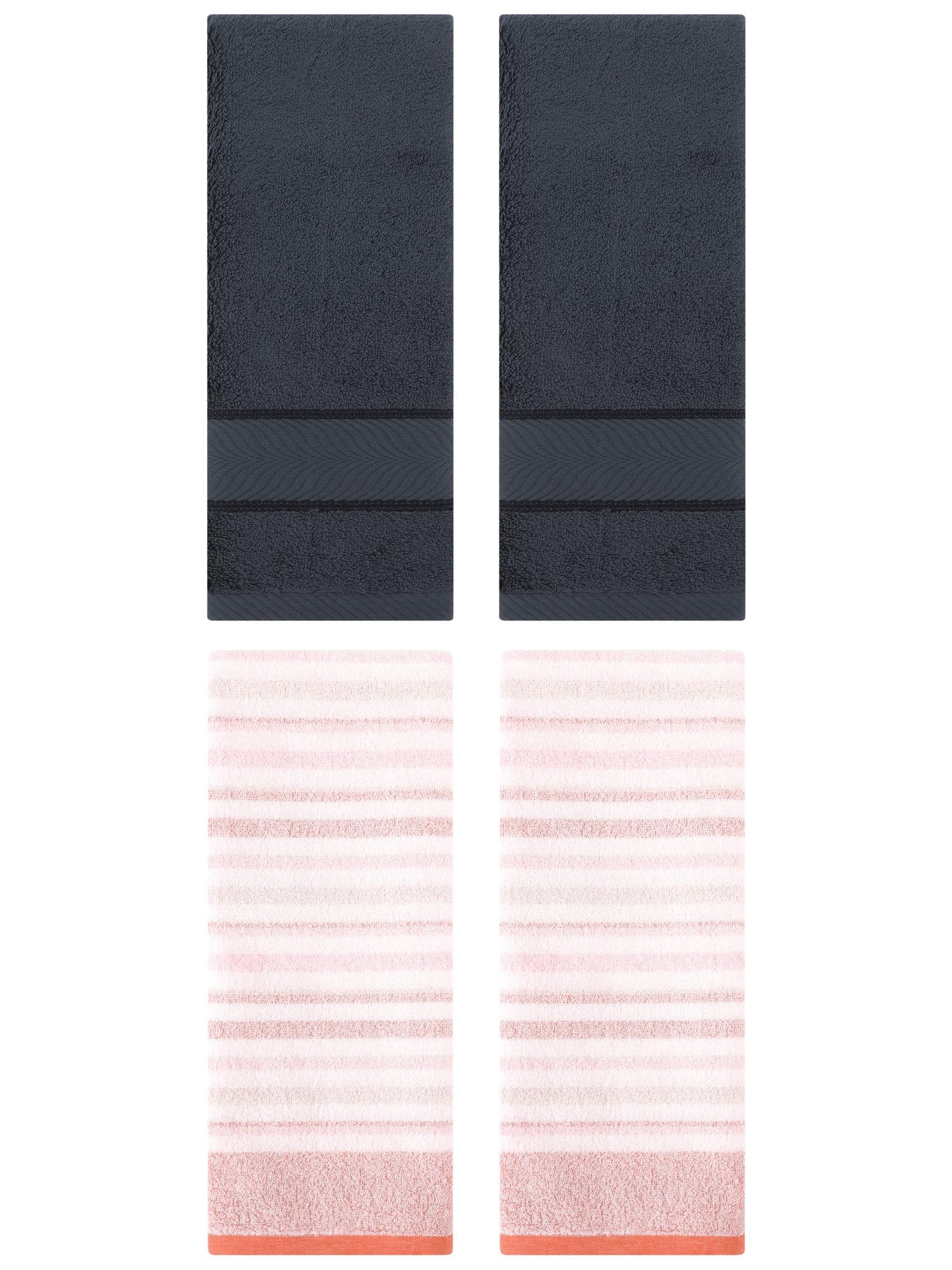 Unique Bargains Cotton Soft Striped Hand Towel 4 Pcs Pink/Dark Grey 13" x 27"/14" x 30"