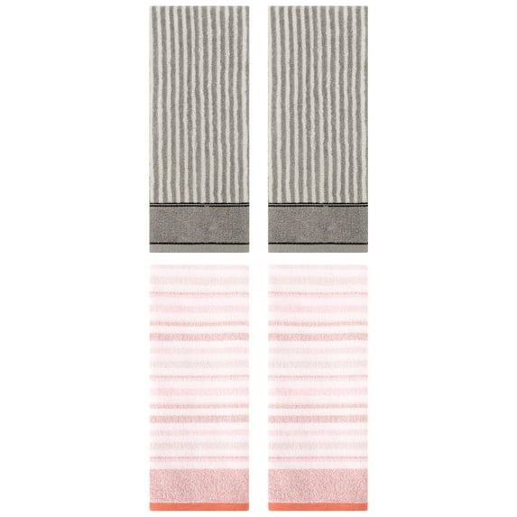 Unique Bargains Cotton Soft Striped Hand Towel 4 Pcs Pink/Grey 13" x 27"/13" x 29"