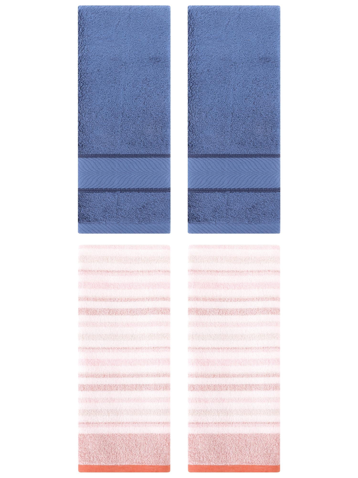 Unique Bargains Cotton Soft Striped Hand Towel 4 Pcs Pink/Light Blue 13" x 27"/14" x 30"
