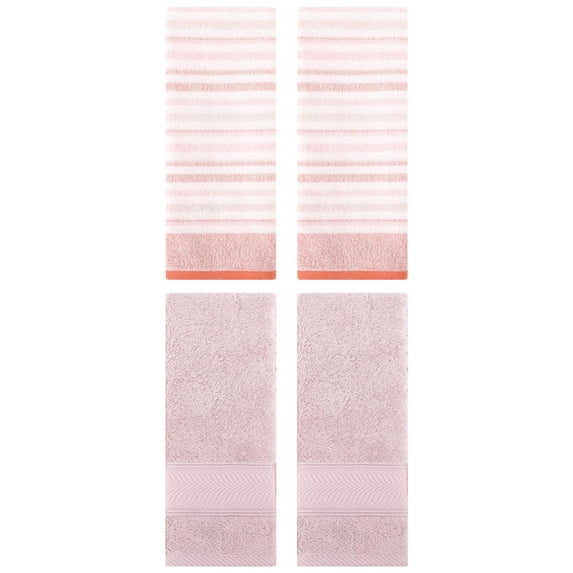 Unique Bargains Cotton Soft Striped Hand Towel 4 Pcs Pink/Light Pink 13" x 27"/14" x 30"