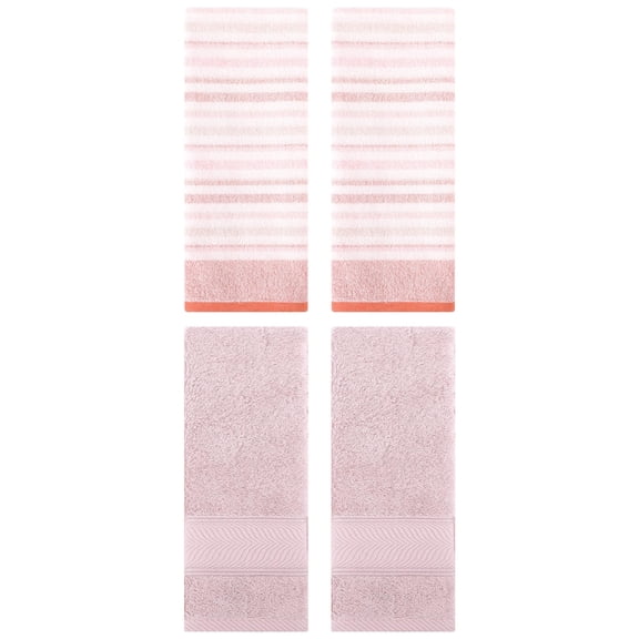 Unique Bargains Cotton Soft Striped Hand Towel 4 Pcs Pink/Light Pink 13" x 27"/14" x 30"