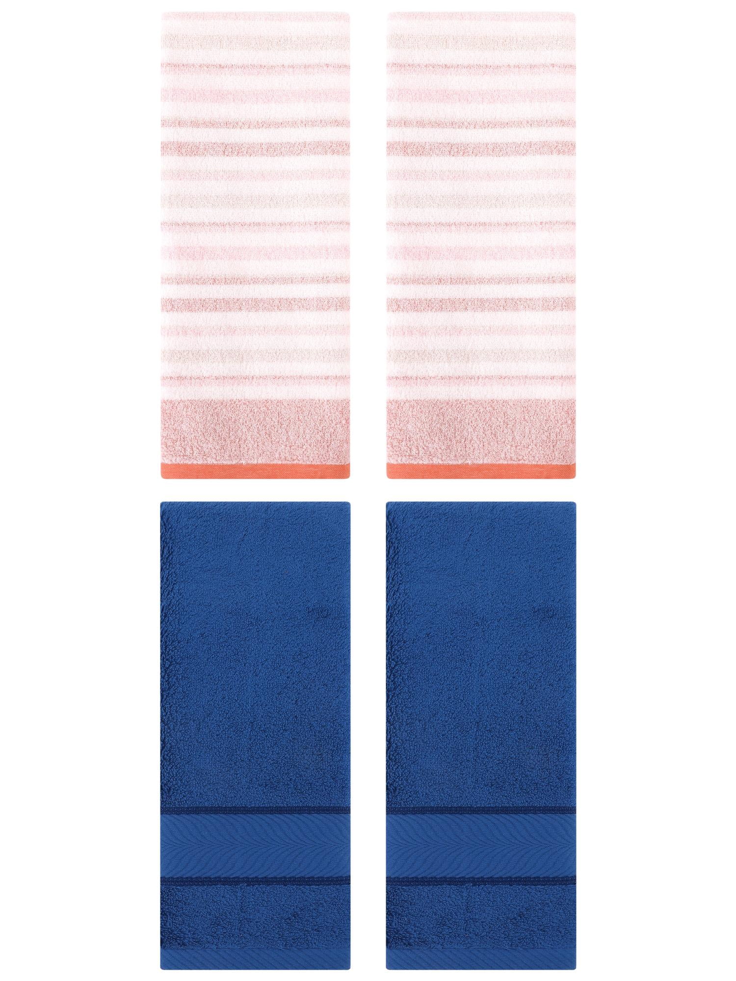 Unique Bargains Cotton Soft Striped Hand Towel 4 Pcs Pink/Navy Blue 13" x 27"/14" x 30"