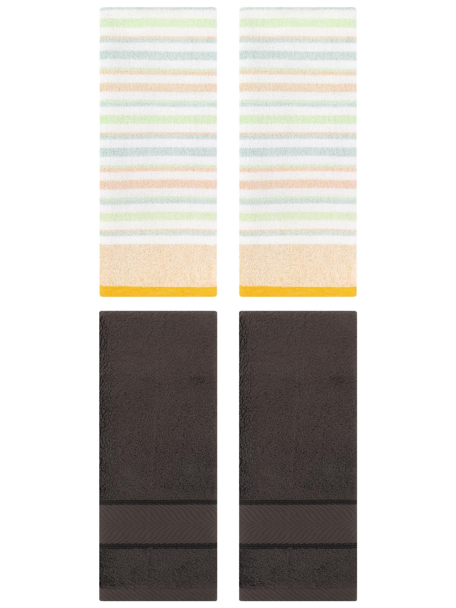 Unique Bargains Cotton Soft Striped Hand Towel 4 Pcs Yellow/Dark Brown 13" x 27"/14" x 30"