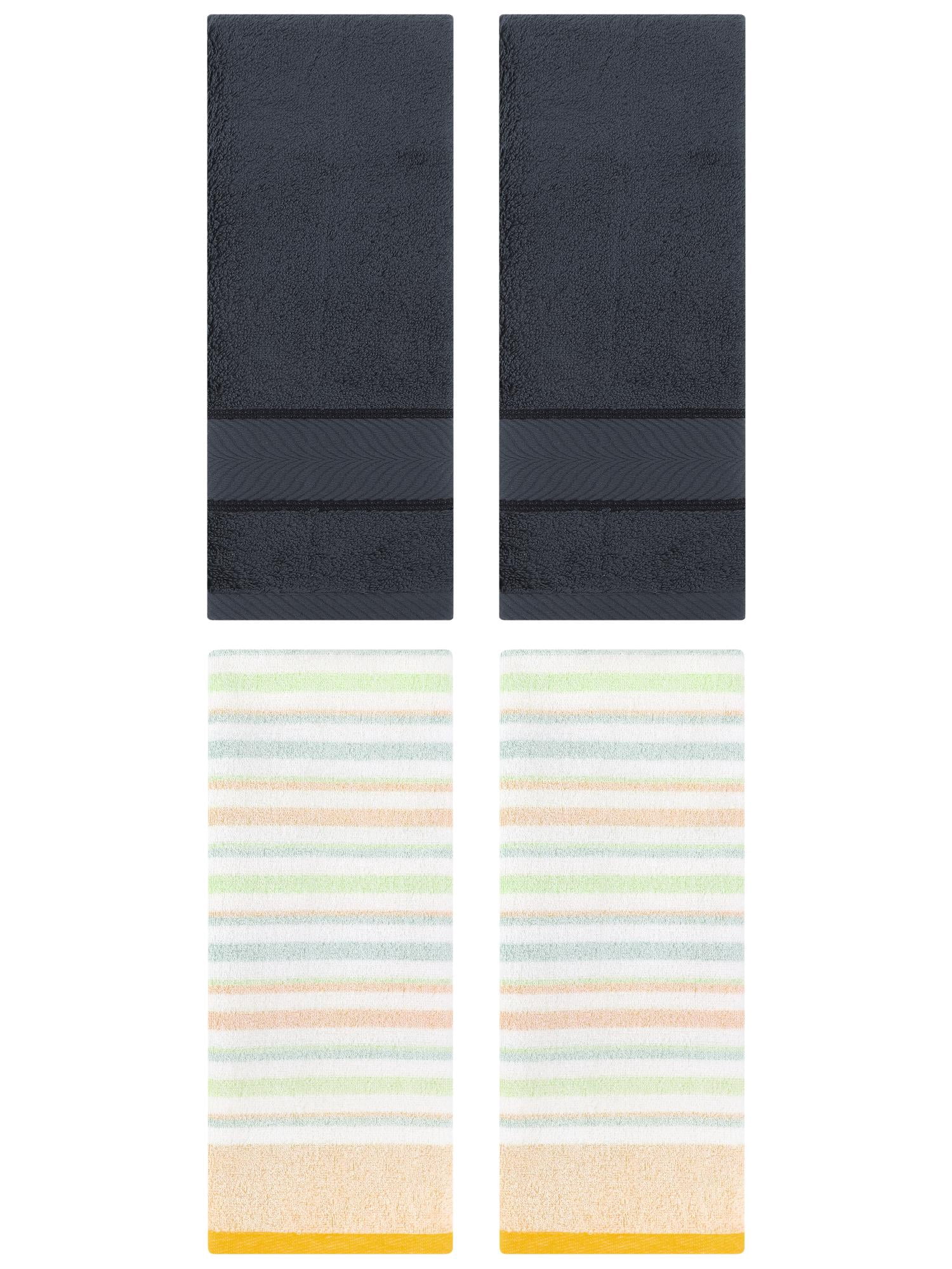 Unique Bargains Cotton Soft Striped Hand Towel 4 Pcs Yellow/Dark Grey 13" x 27"/14" x 30"