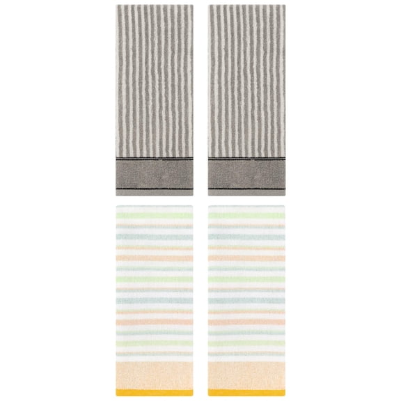 Unique Bargains Cotton Soft Striped Hand Towel 4 Pcs Yellow/Grey 13" x 27"/13" x 29"