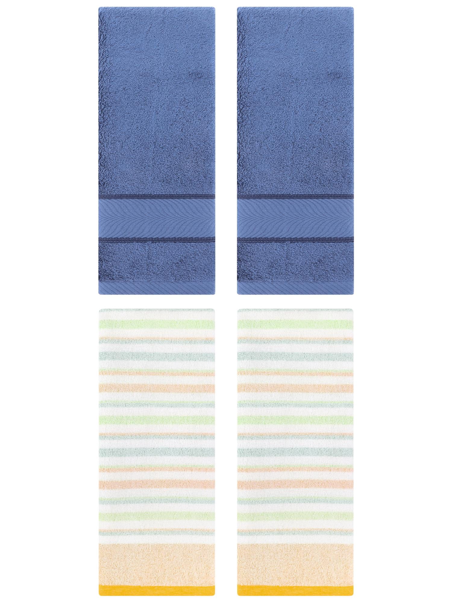 Unique Bargains Cotton Soft Striped Hand Towel 4 Pcs Yellow/Light Blue 13" x 27"/14" x 30"