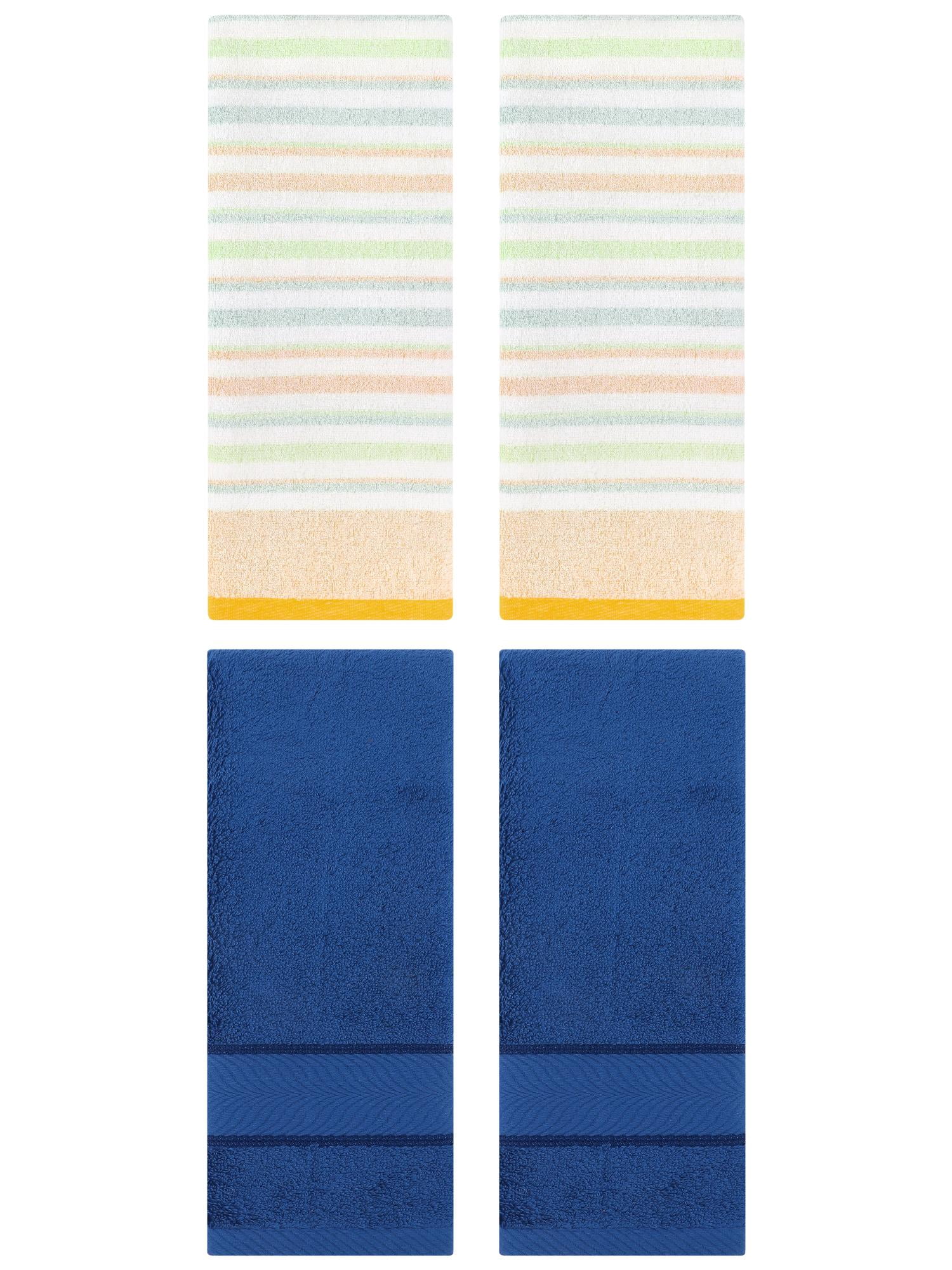 Unique Bargains Cotton Soft Striped Hand Towel 4 Pcs Yellow/Navy Blue 13" x 27"/14" x 30"