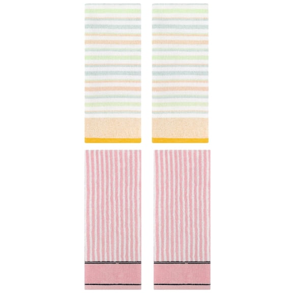Unique Bargains Cotton Soft Striped Hand Towel 4 Pcs Yellow/Pink 13" x 27"/13" x 29"