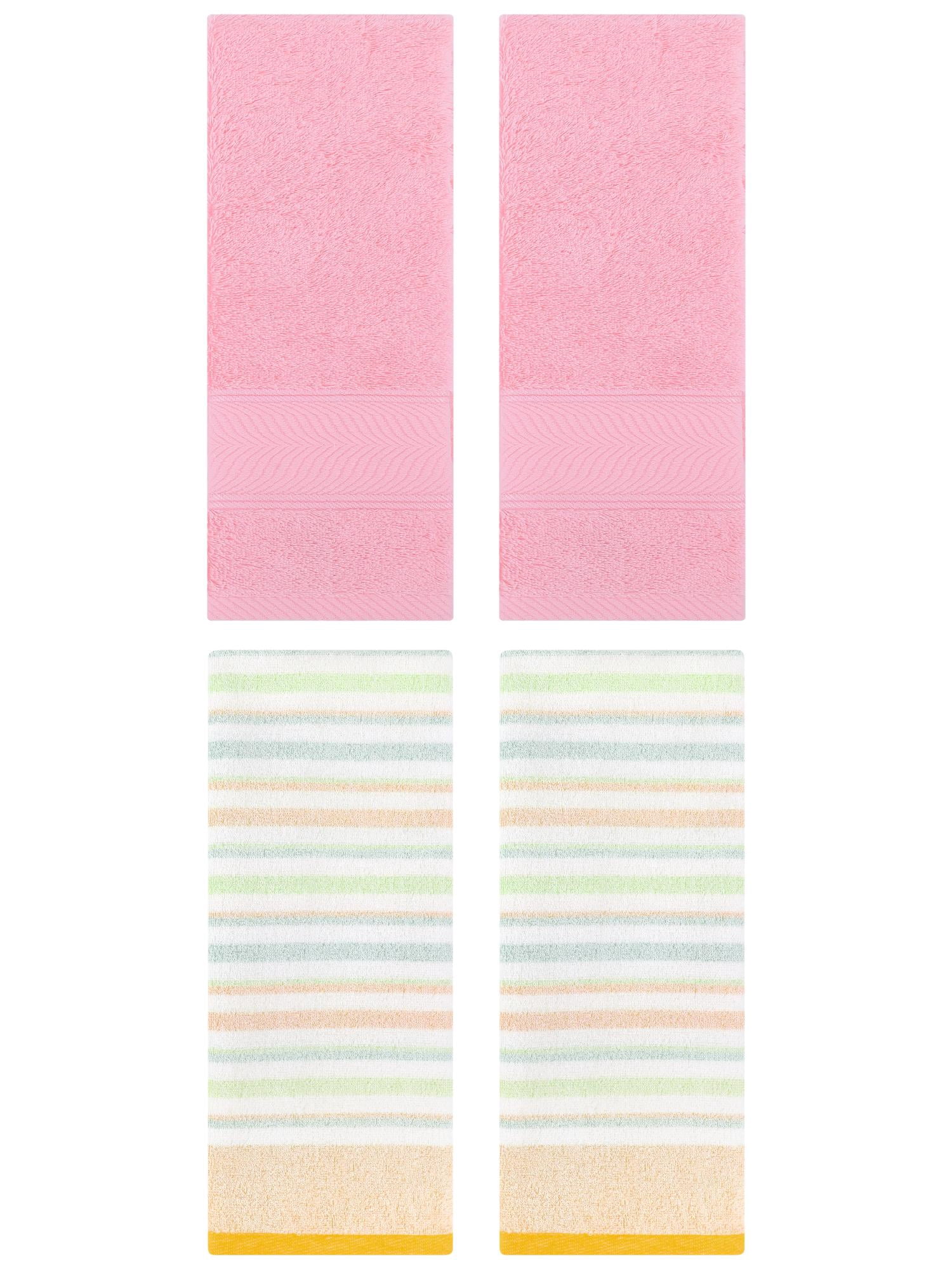 Unique Bargains Cotton Soft Striped Hand Towel 4 Pcs Yellow/Pink 13" x 27"/14" x 30"