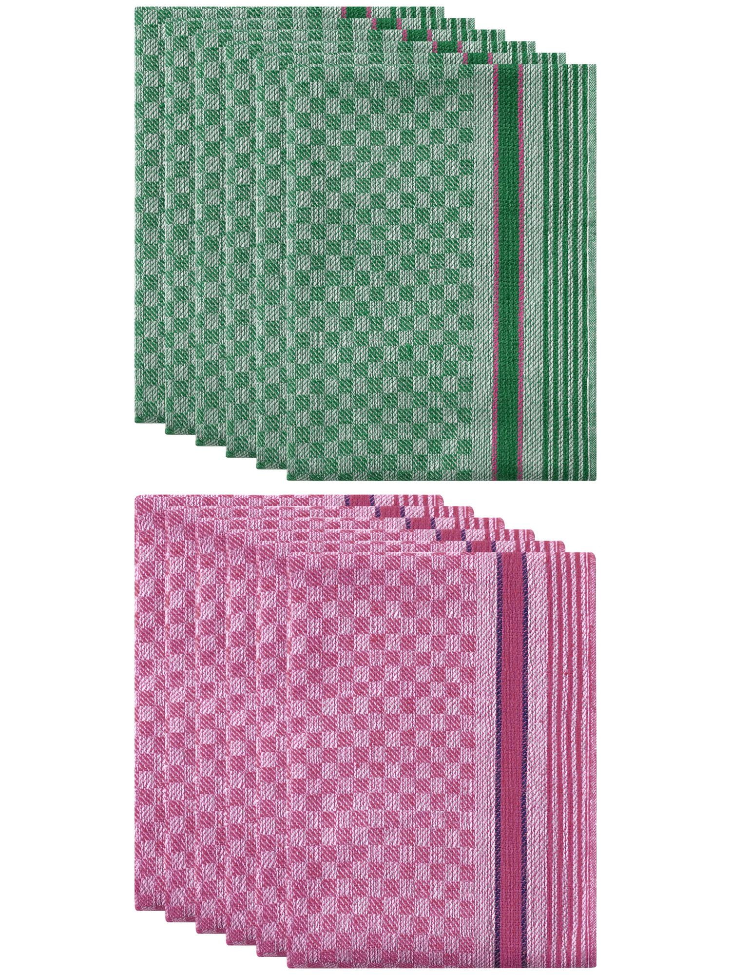 Unique Bargains Cotton Soft Waffle Weave Kitchen Dishcloths 15" x 25" Pink Green