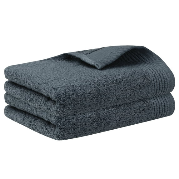 Unique Bargains Cotton Striped 2 Pc Hand Towel Highly Absorbent Dark Grey