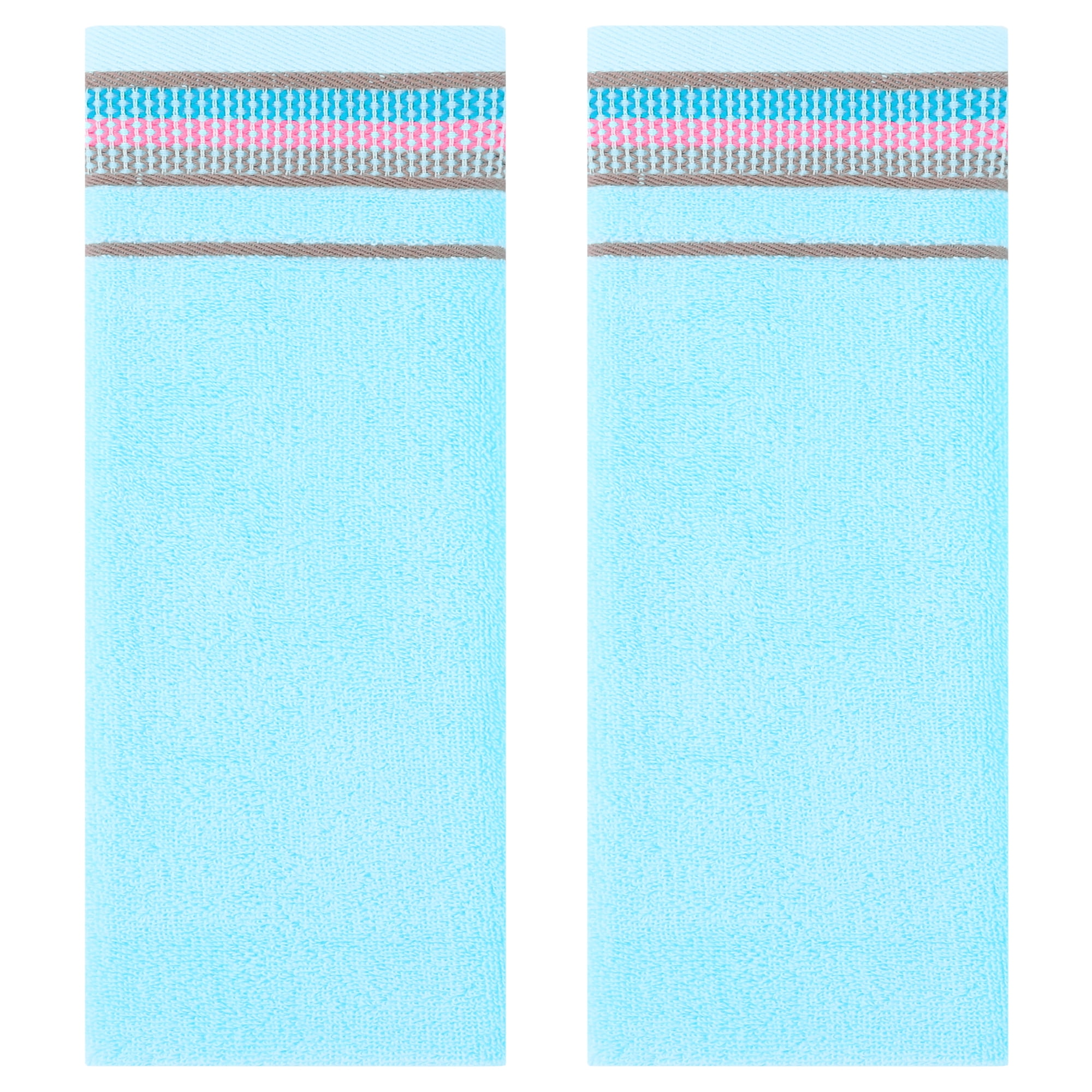 Unique Bargains Cotton Striped Absorbent Soft Hands Face Towel Blue 2-Piece