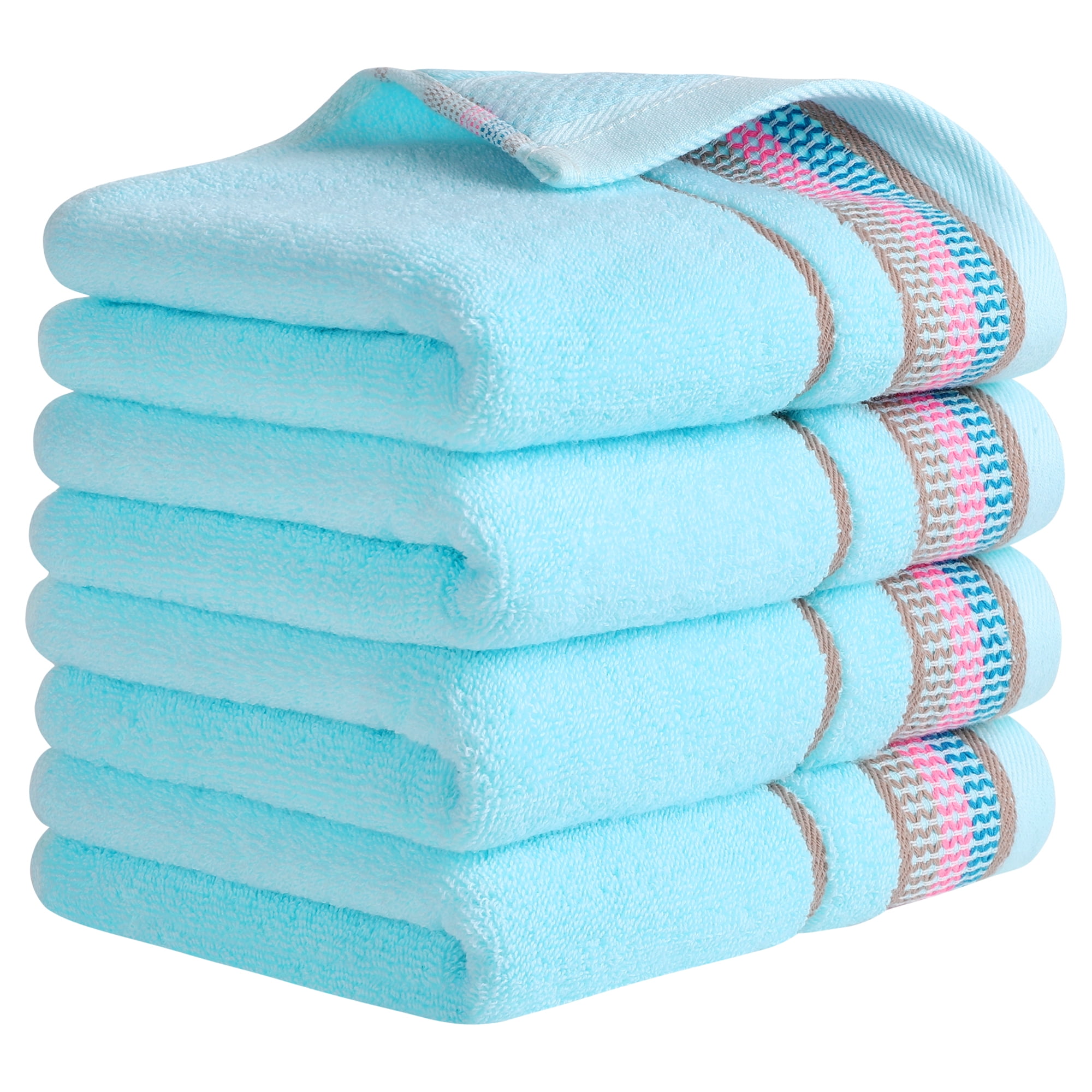 Unique Bargains Cotton Striped Absorbent Soft Hands Face Towel Blue 4-Piece