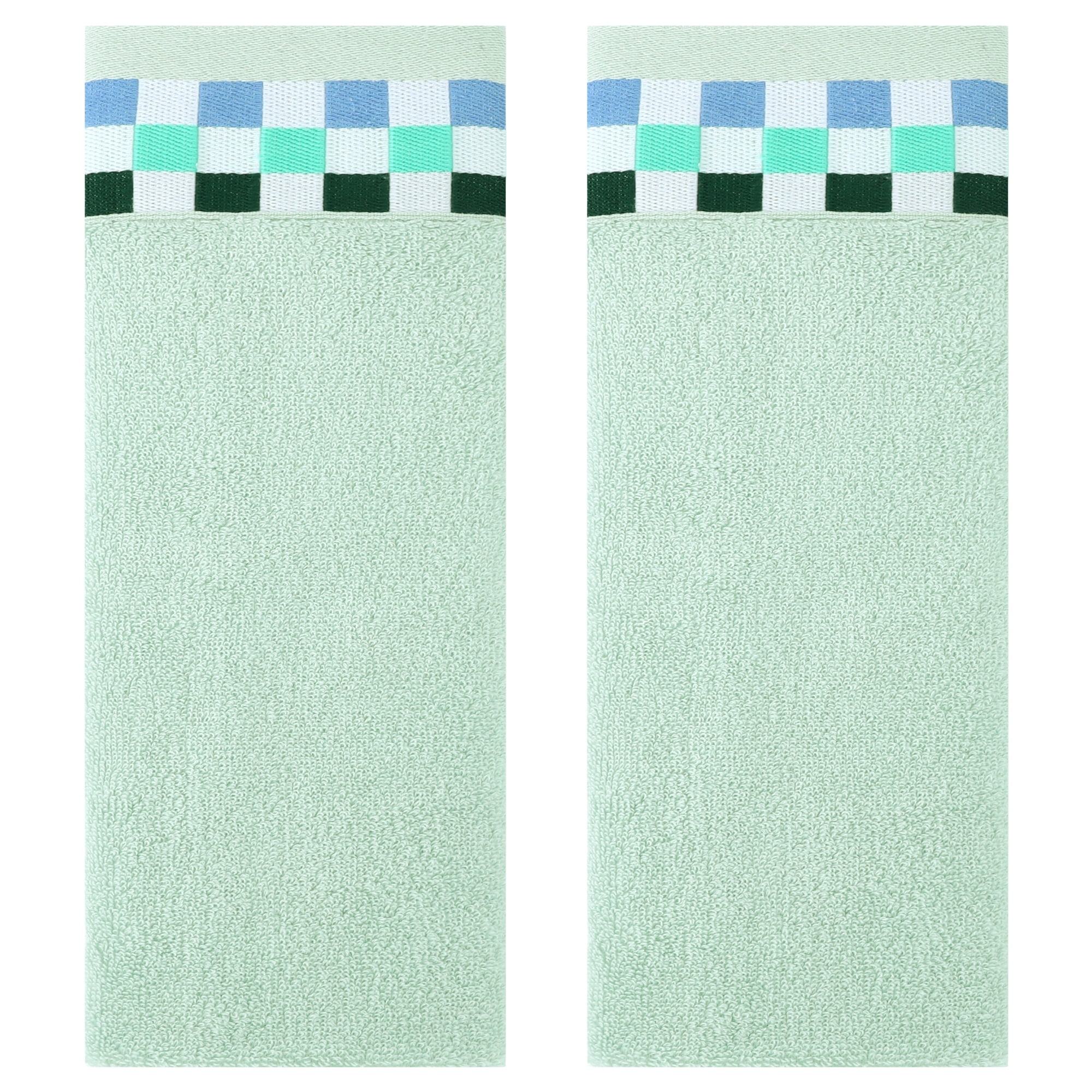 Unique Bargains Cotton Striped Absorbent Soft Hands Face Towel Light Green 2-Piece