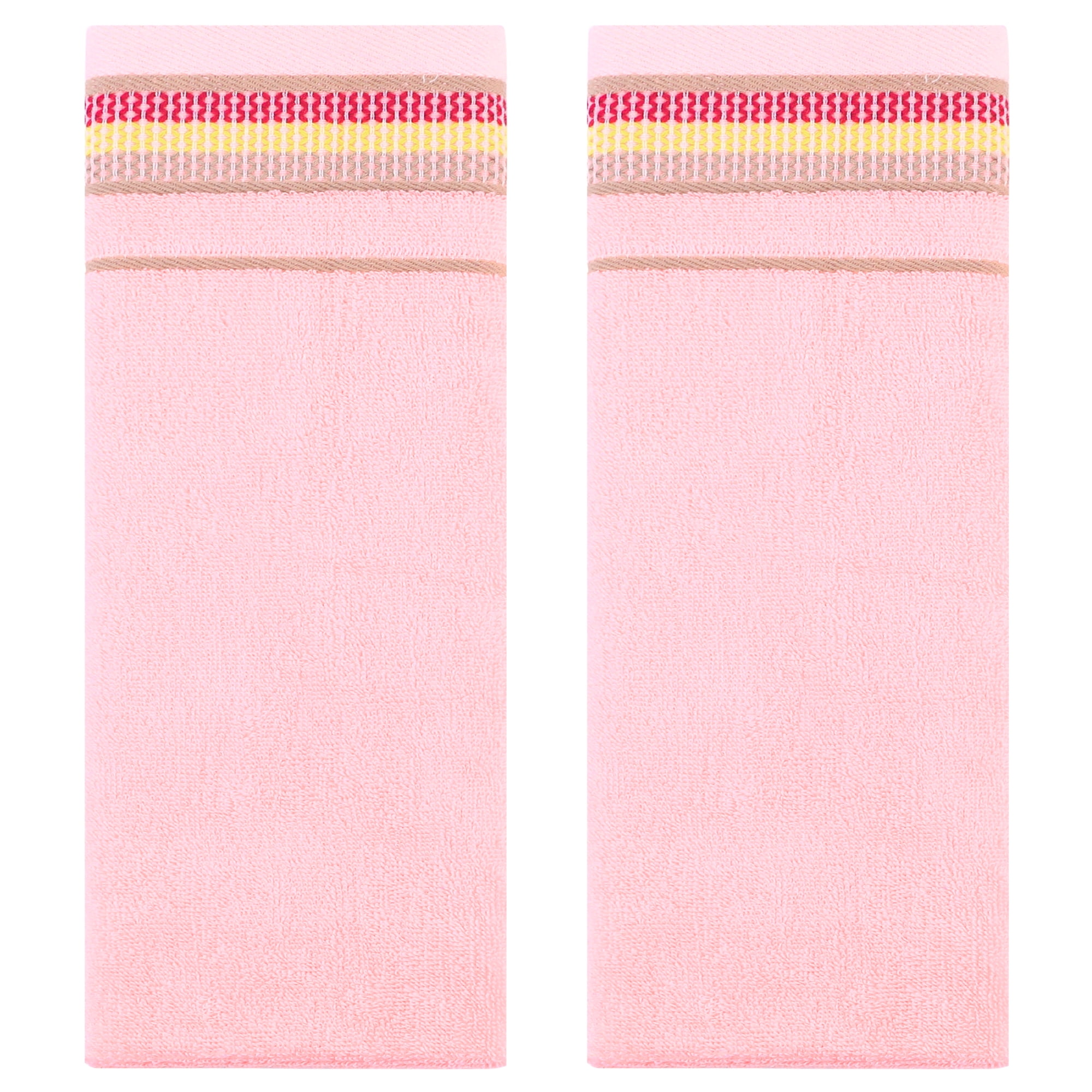 Unique Bargains Cotton Striped Absorbent Soft Hands Face Towel Light Pink 2-Piece