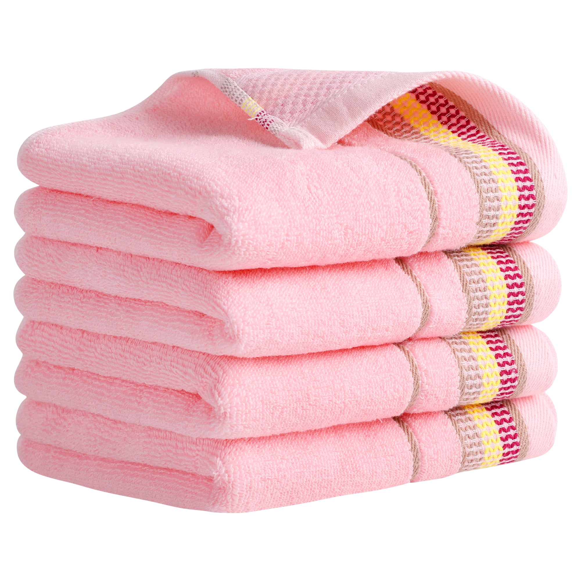Unique Bargains Cotton Striped Absorbent Soft Hands Face Towel Light Pink 4-Piece