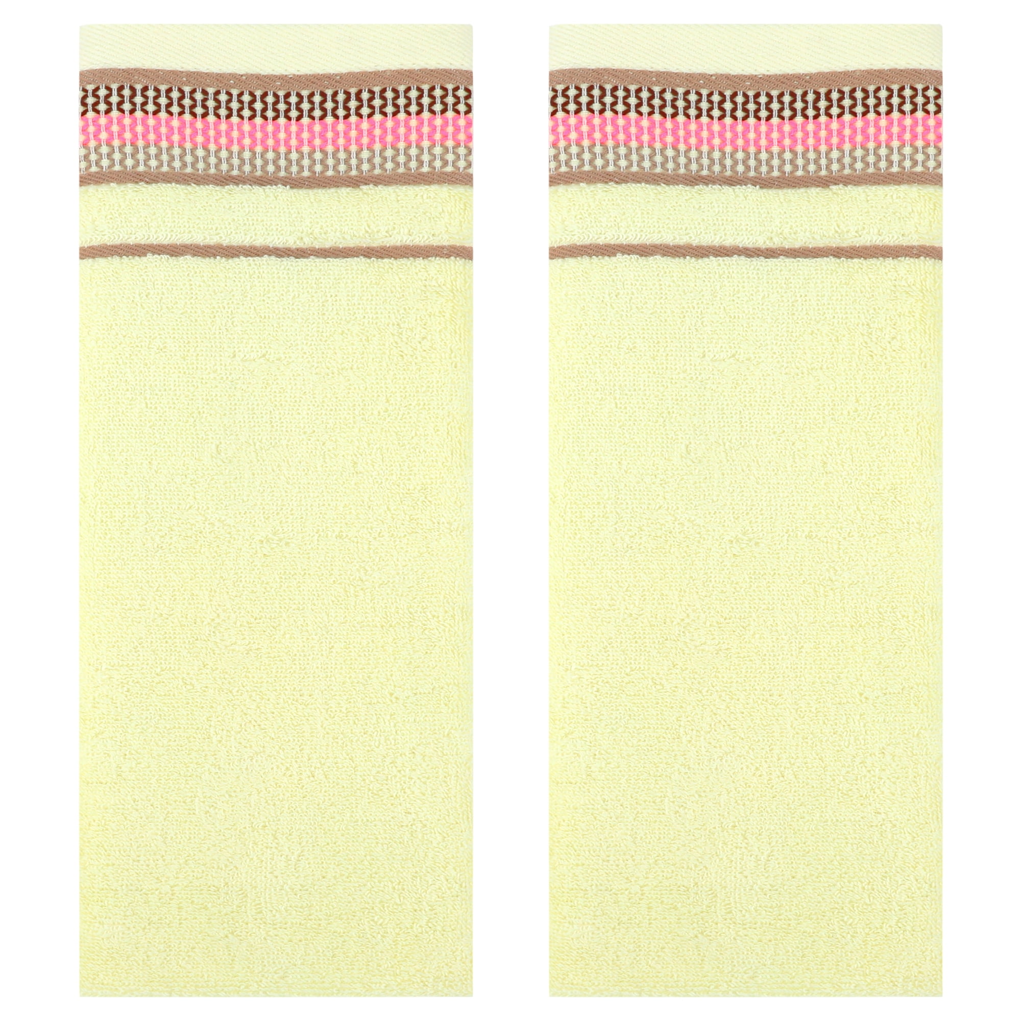 Unique Bargains Cotton Striped Absorbent Soft Hands Face Towel Yellow 2-Piece