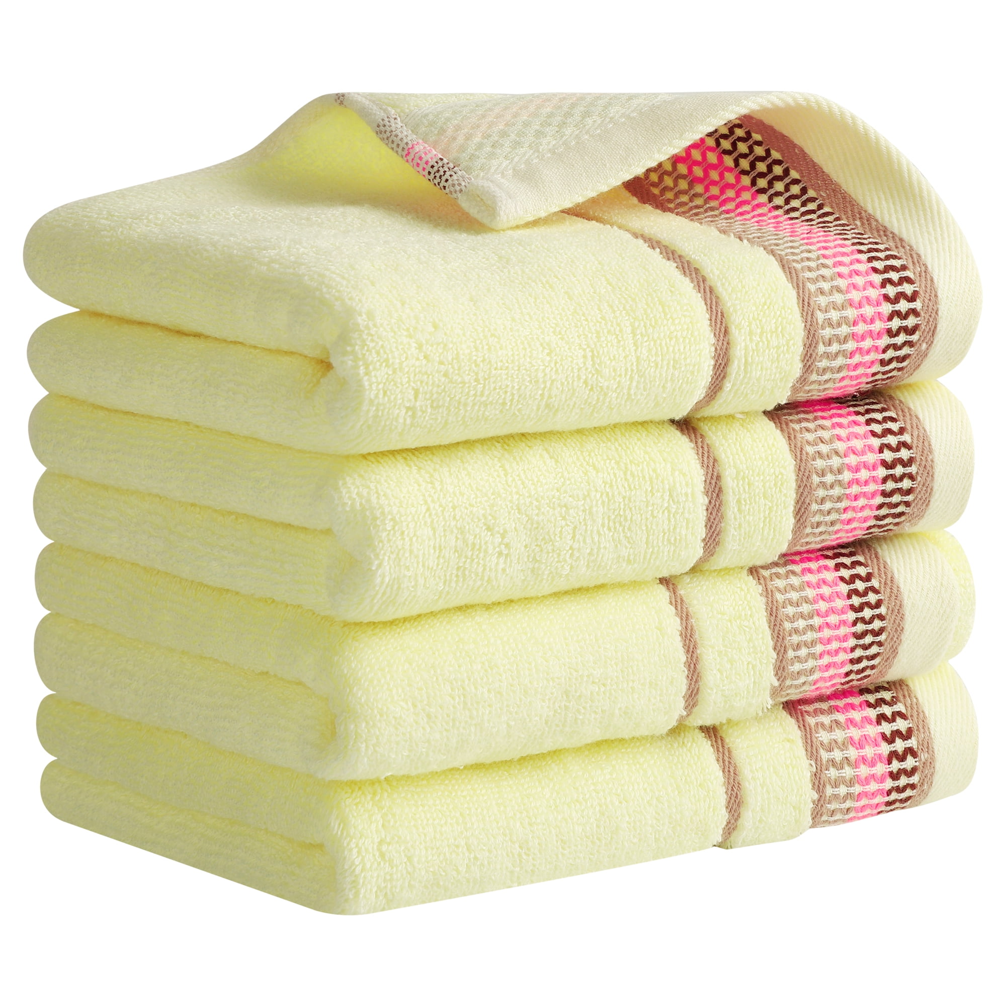 Unique Bargains Cotton Striped Absorbent Soft Hands Face Towel Yellow 4-Piece
