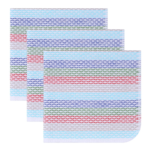 Unique Bargains Cotton Striped Cleaning Cloths Red Blue Green 14" x 14"