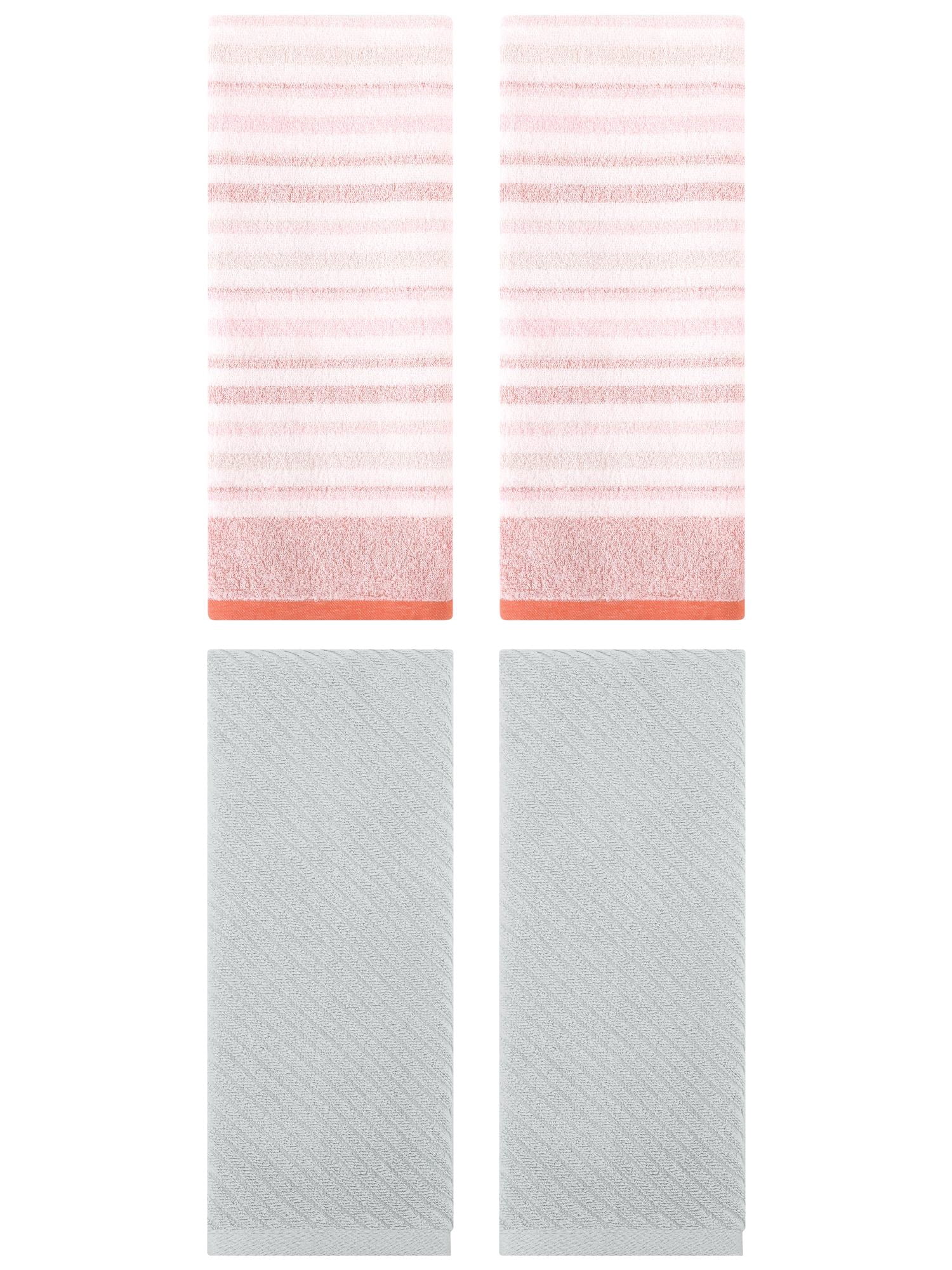 Unique Bargains Cotton Striped Hand Towel 4 Pcs Pink/Grey 13" x 27"/14" x 30"