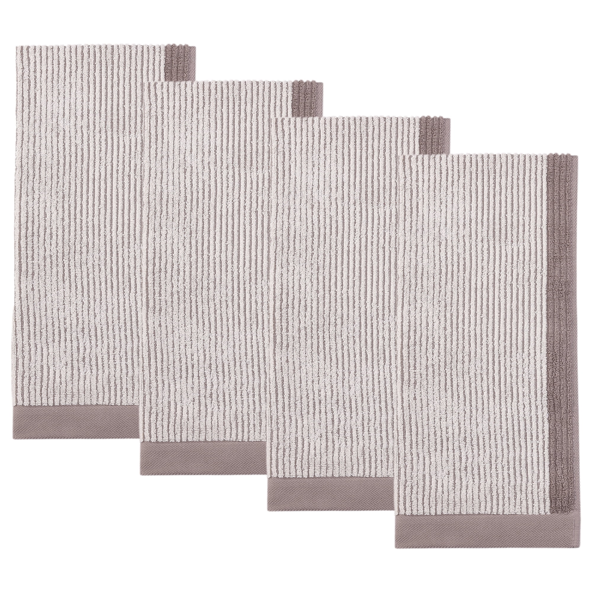 Unique Bargains Cotton Striped Hand Towel for Bathroom Kitchen Gym Brown 4pcs 29" x 13"