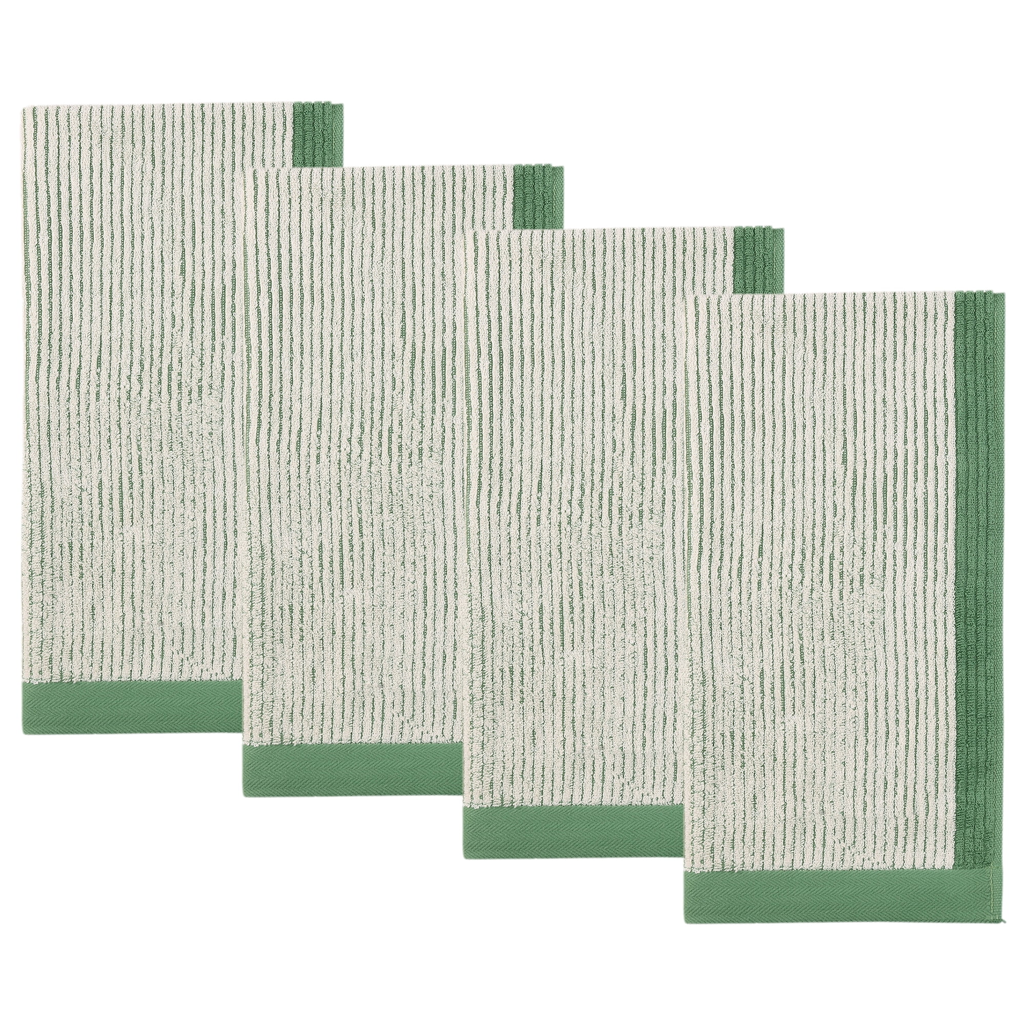 Unique Bargains Cotton Striped Hand Towel for Bathroom Kitchen Gym Green 4pcs 29" x 13"