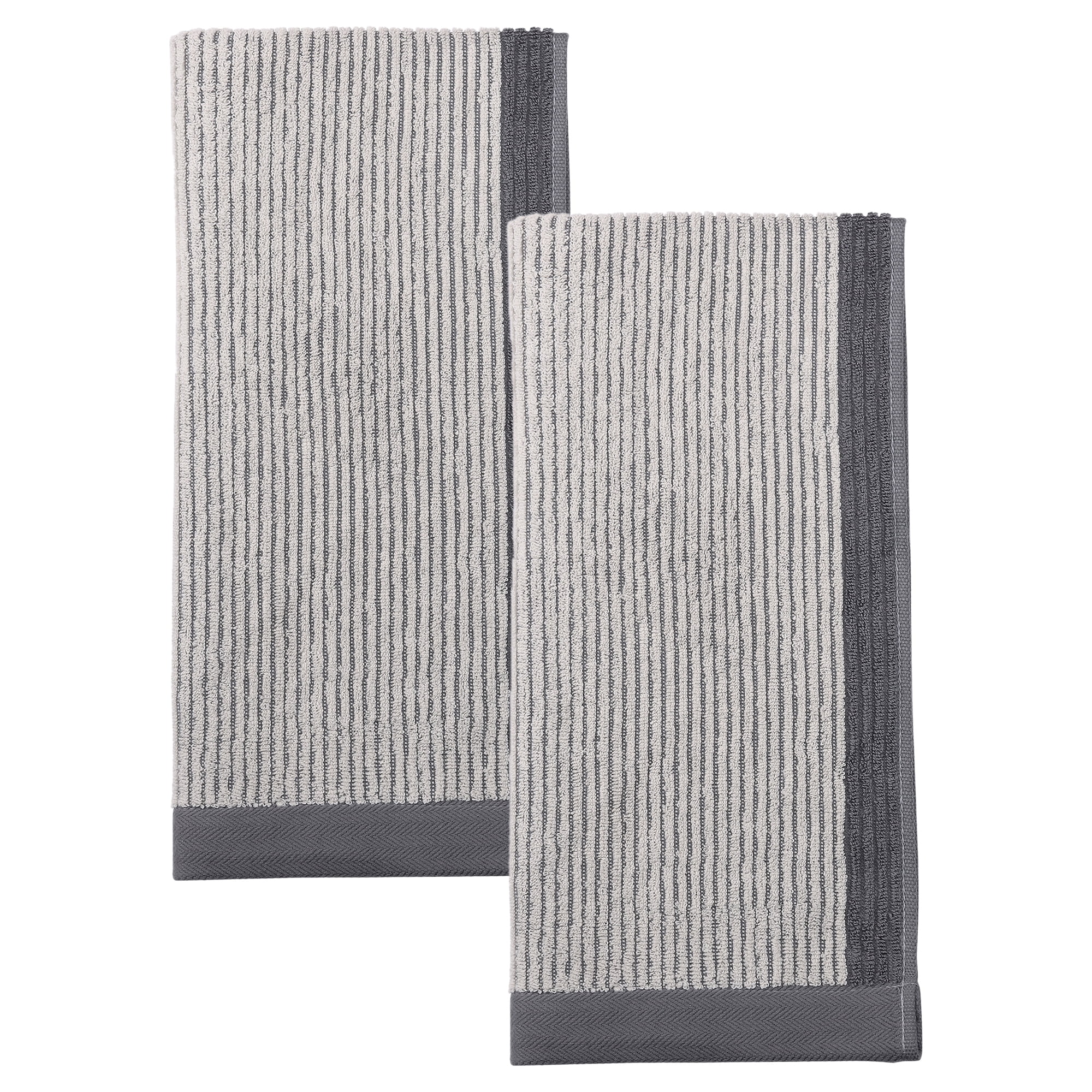 Unique Bargains Cotton Striped Hand Towel for Bathroom Kitchen Gym Grey 2pcs 29" x 13"