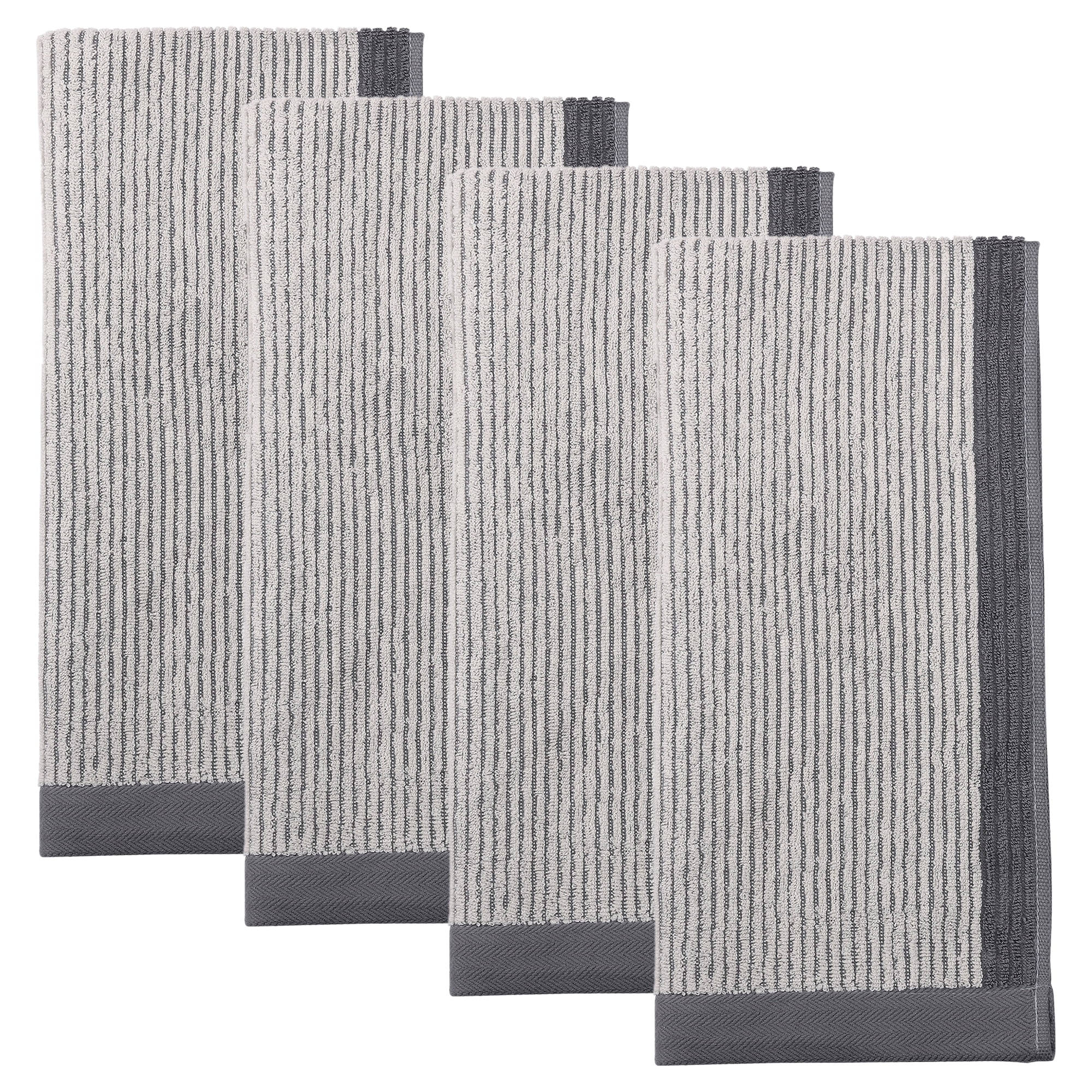 Unique Bargains Cotton Striped Hand Towel for Bathroom Kitchen Gym Grey 4pcs 29" x 13"