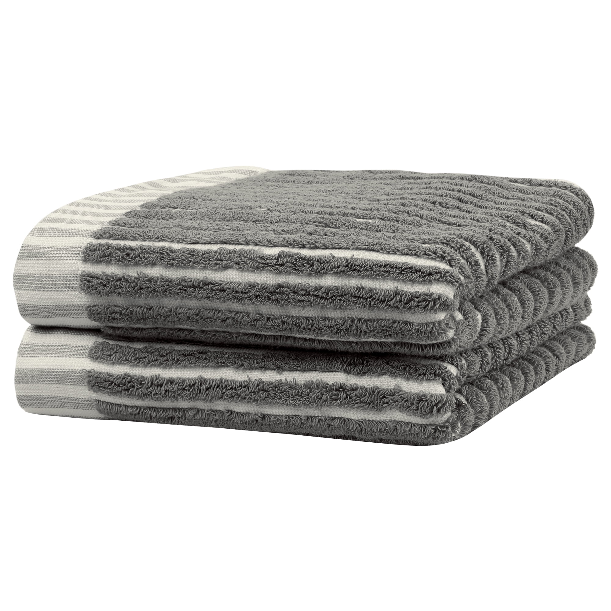 Unique Bargains Cotton Striped Hand Towels Soft Quick Drying Kitchen Towel 14" x 32" Dark Grey 2pk