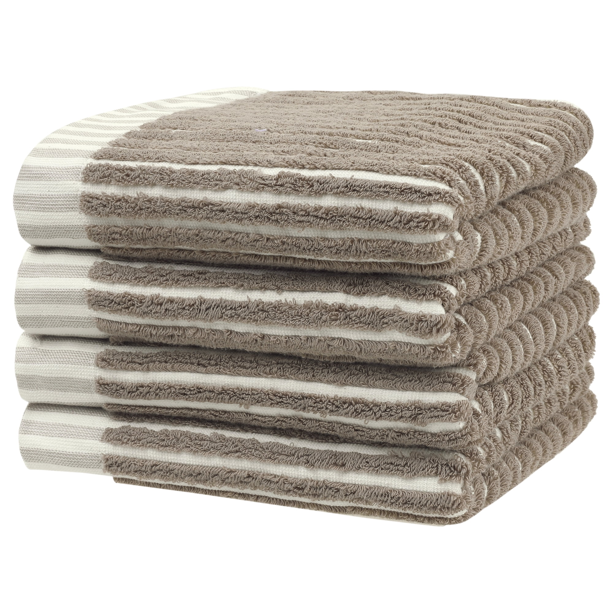 Unique Bargains Cotton Striped Hand Towels Soft Quick Drying Kitchen Towel 14" x 32" Khaki 4pk