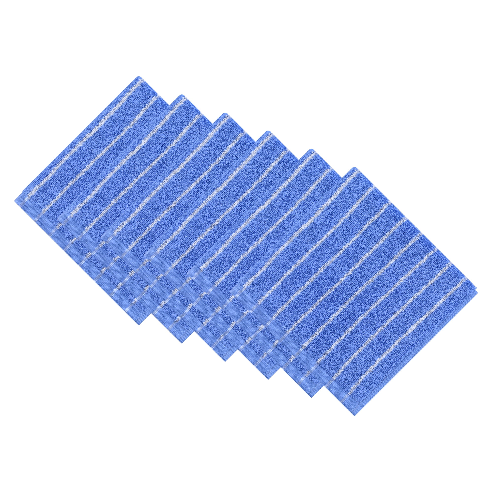 Unique Bargains Cotton Striped Washcloths Soft Absorbent Face Cloths Blue 6pk